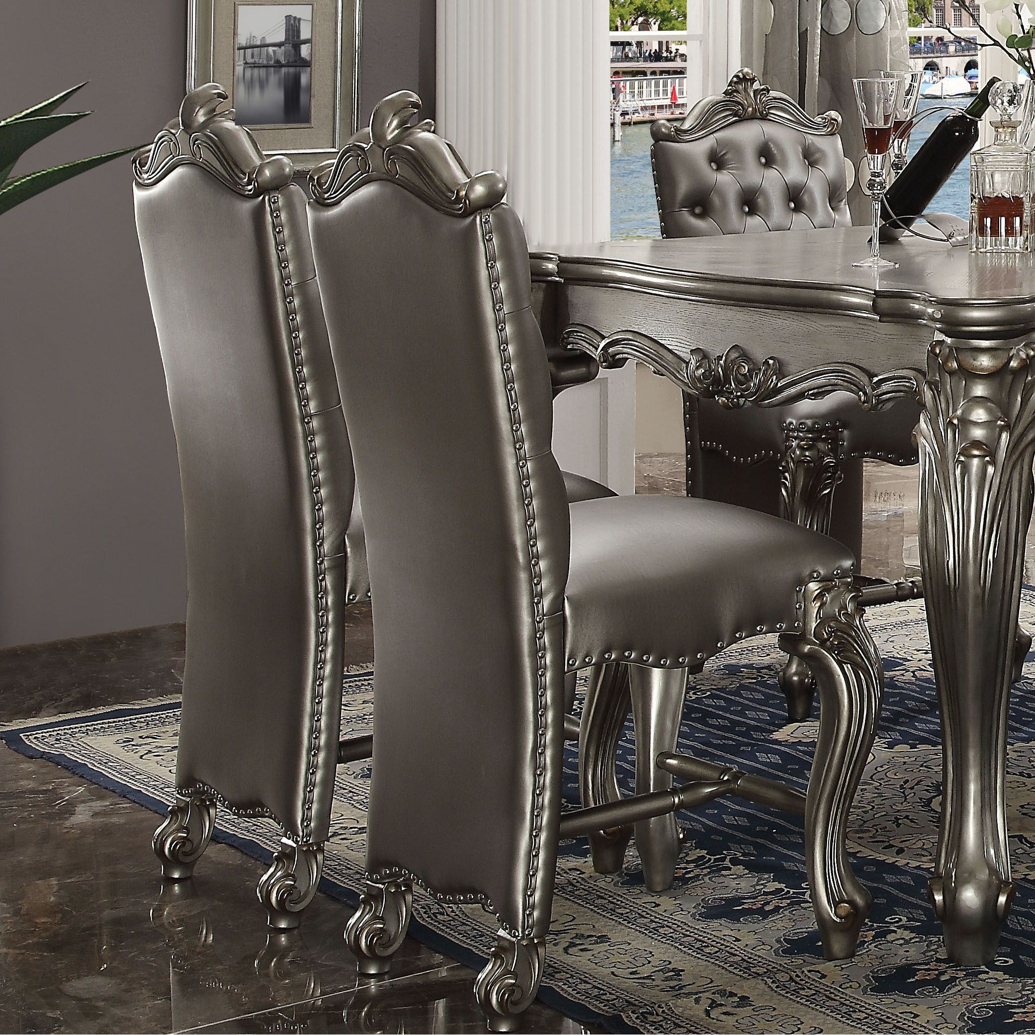 Silver And Antique Platinum Tufted Counter Height Chair (Set Of 2)