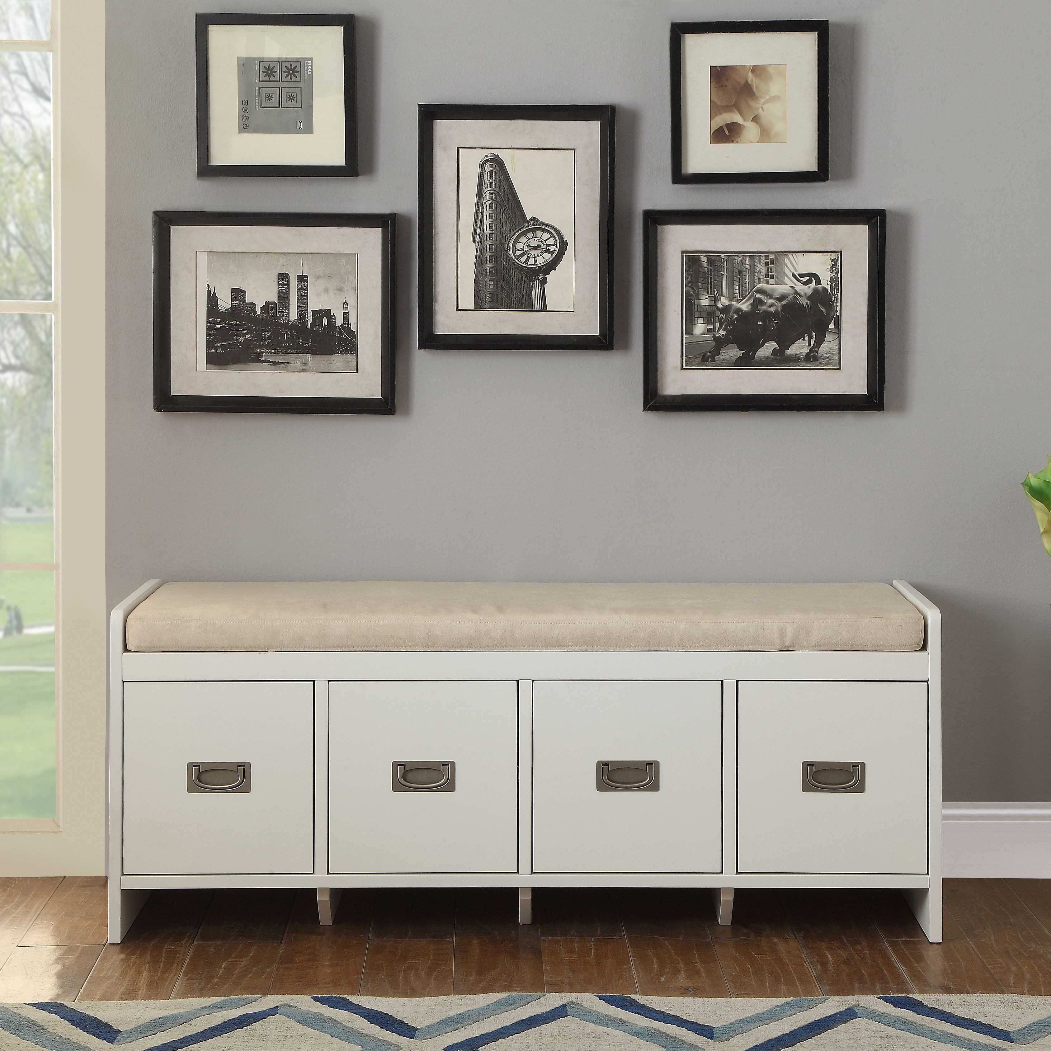 Beige And White Bench With Storage