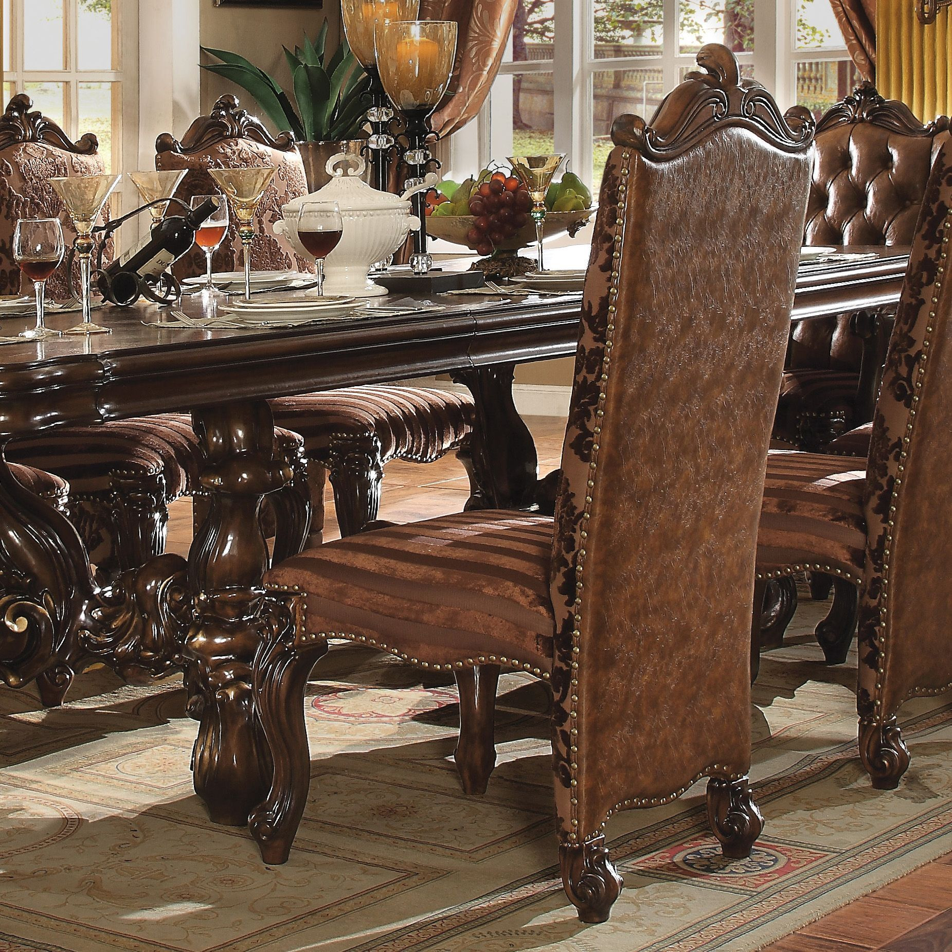 Light Brown And Cherry Oak Tufted Arm Chair (Set Of 2)