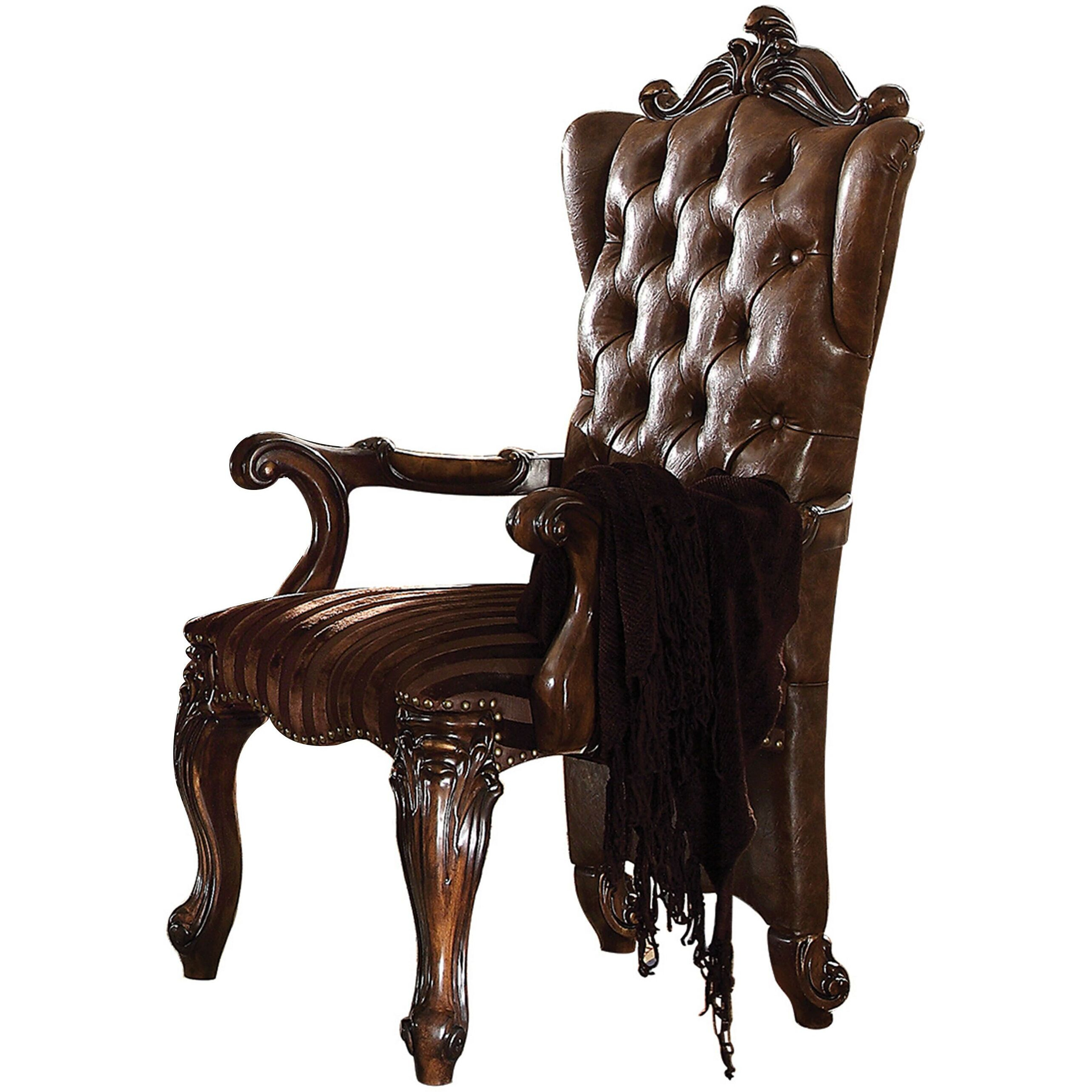 Light Brown And Cherry Oak Tufted Arm Chair (Set Of 2)