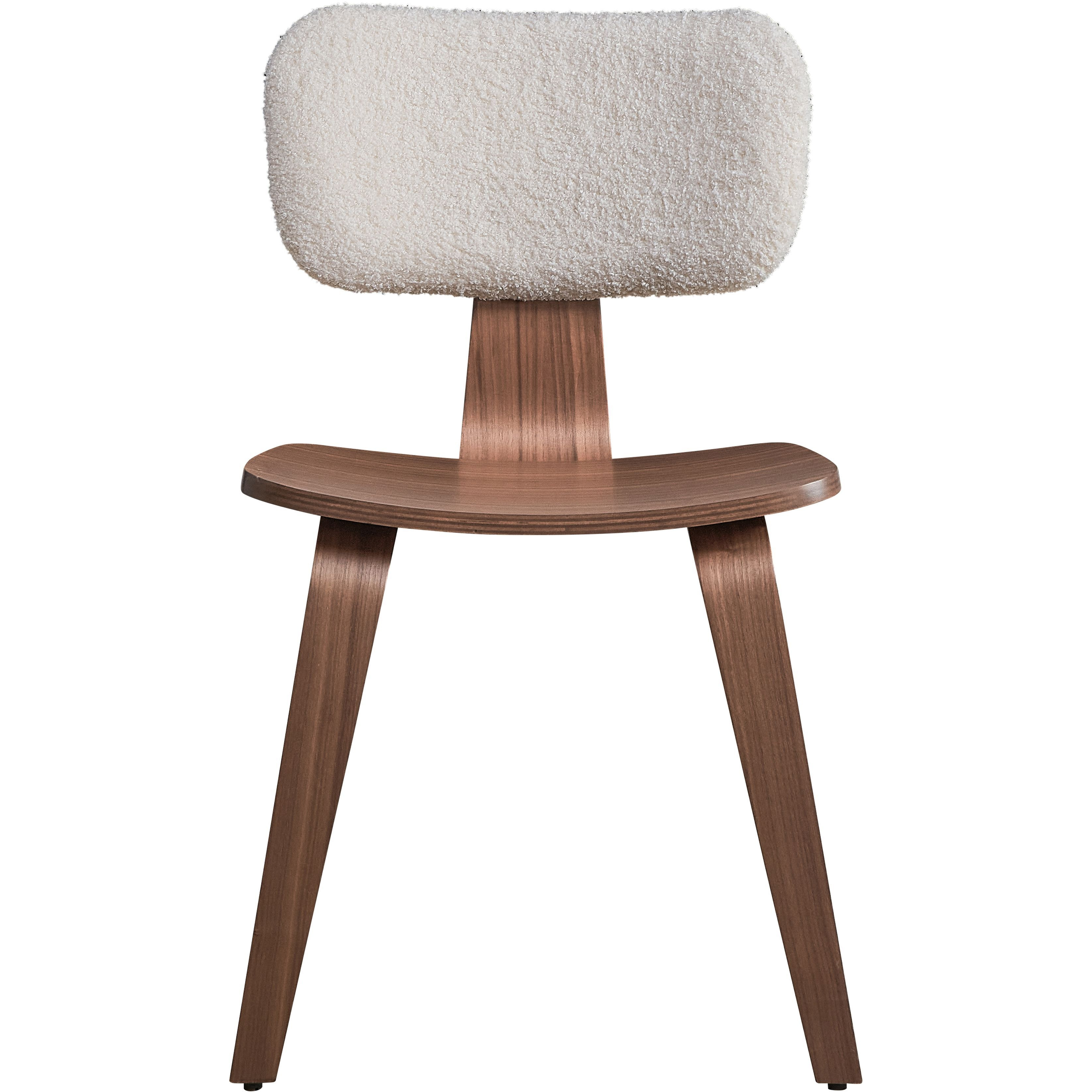 White Boucle And Walnut Side Chair With Upholstered Back (Set Of 2)
