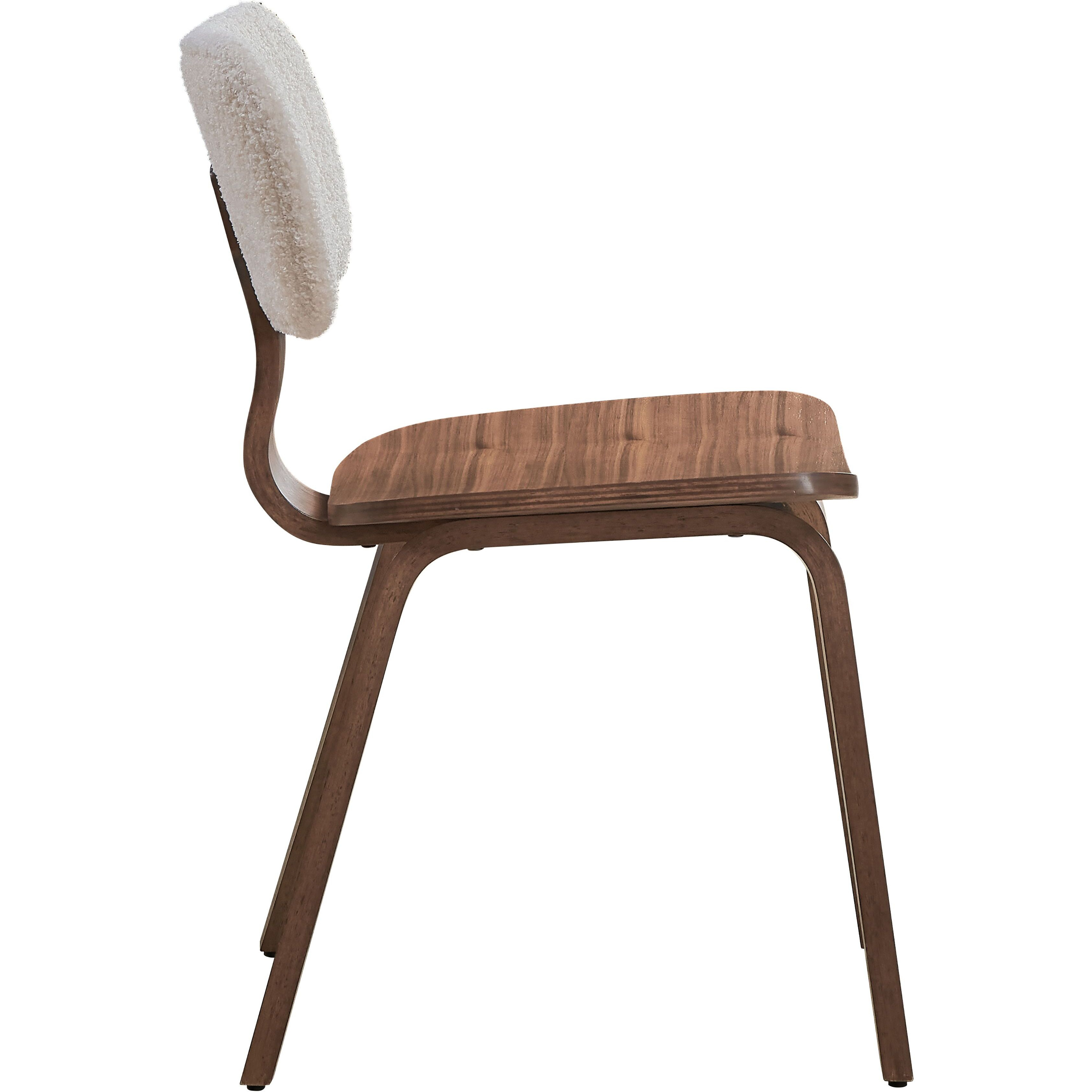 White Boucle And Walnut Side Chair With Upholstered Back (Set Of 2)