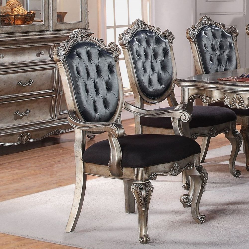 Silver Grey And Antique Platinum Tufted Arm Chair (Set Of 2)