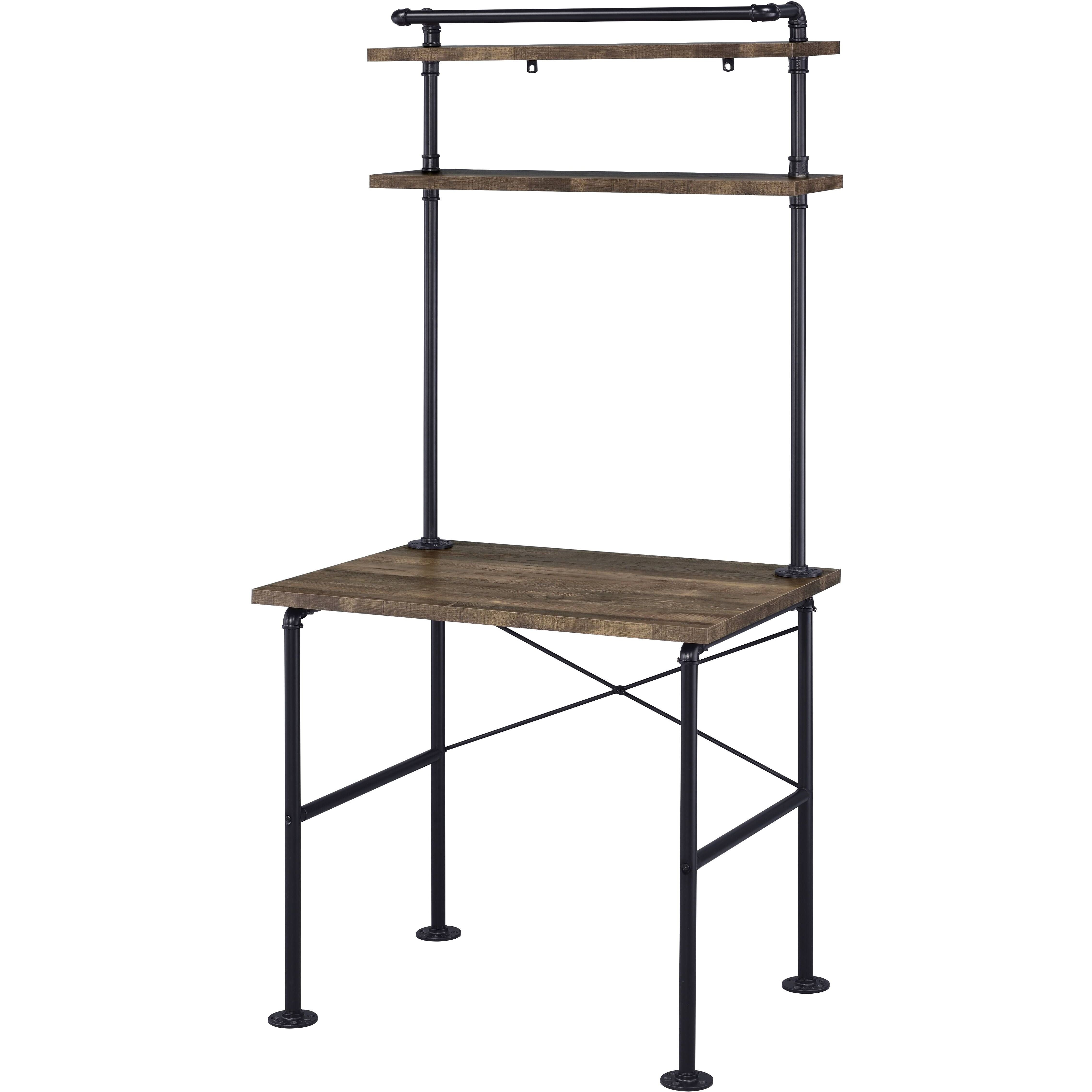 Rustic Oak And Black 2-Shelf Writing Desk