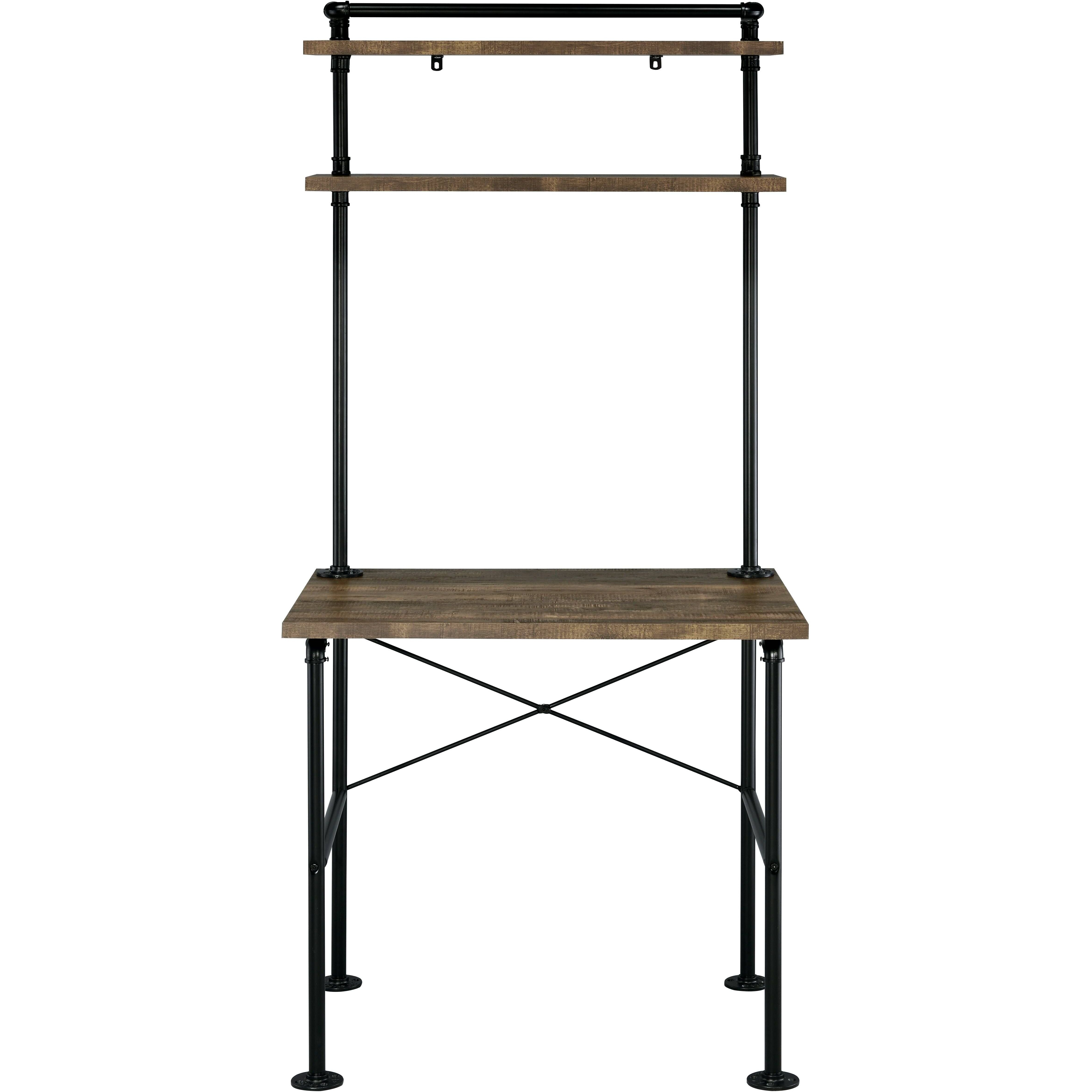 Rustic Oak And Black 2-Shelf Writing Desk