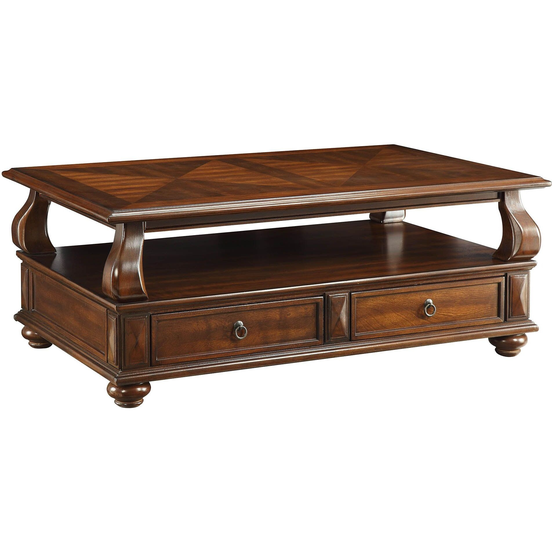 Walnut 4-Drawer Coffee Table With 1 Shelf