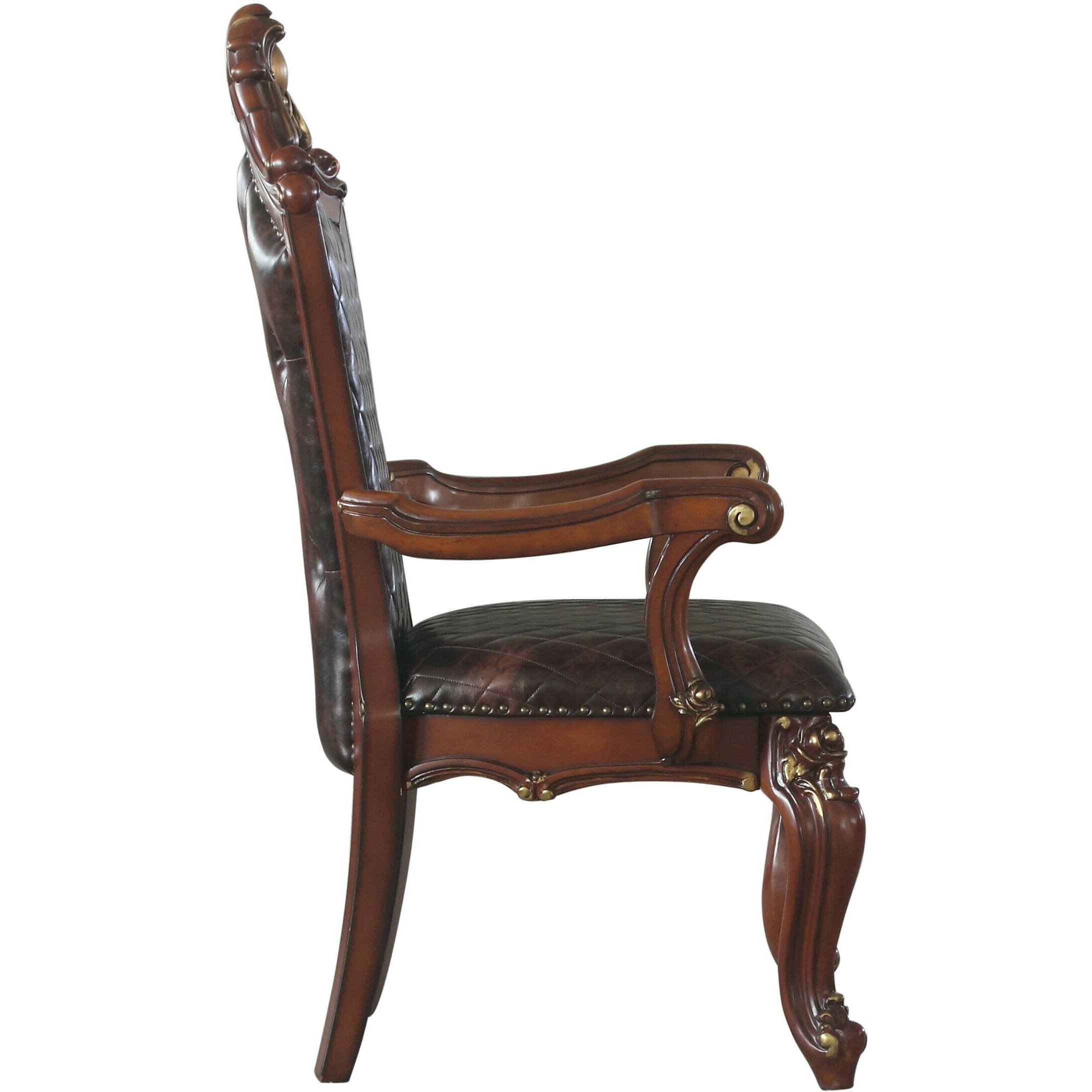 Black And Honey Oak Tufted Arm Chair (Set Of 2)