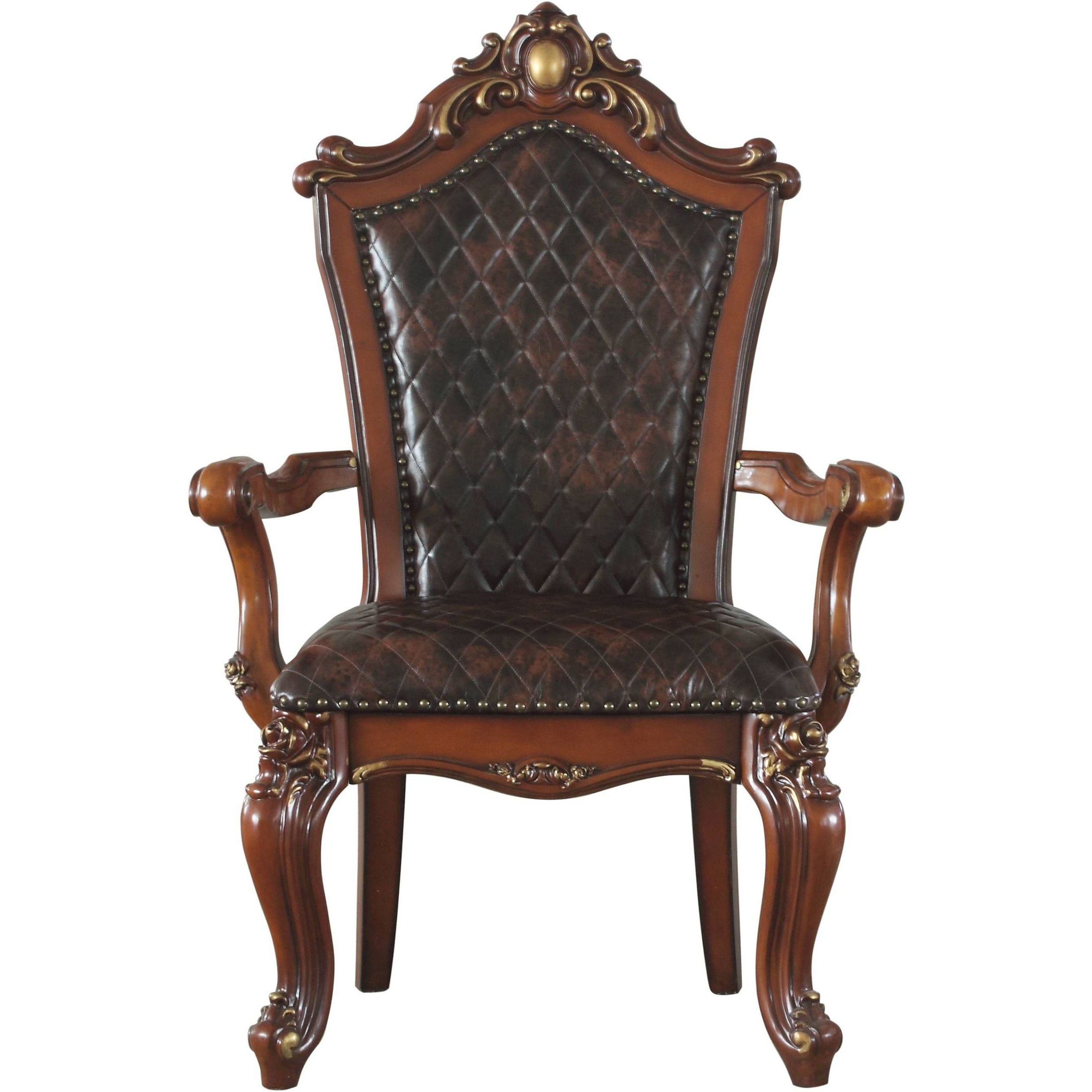 Black And Honey Oak Tufted Arm Chair (Set Of 2)