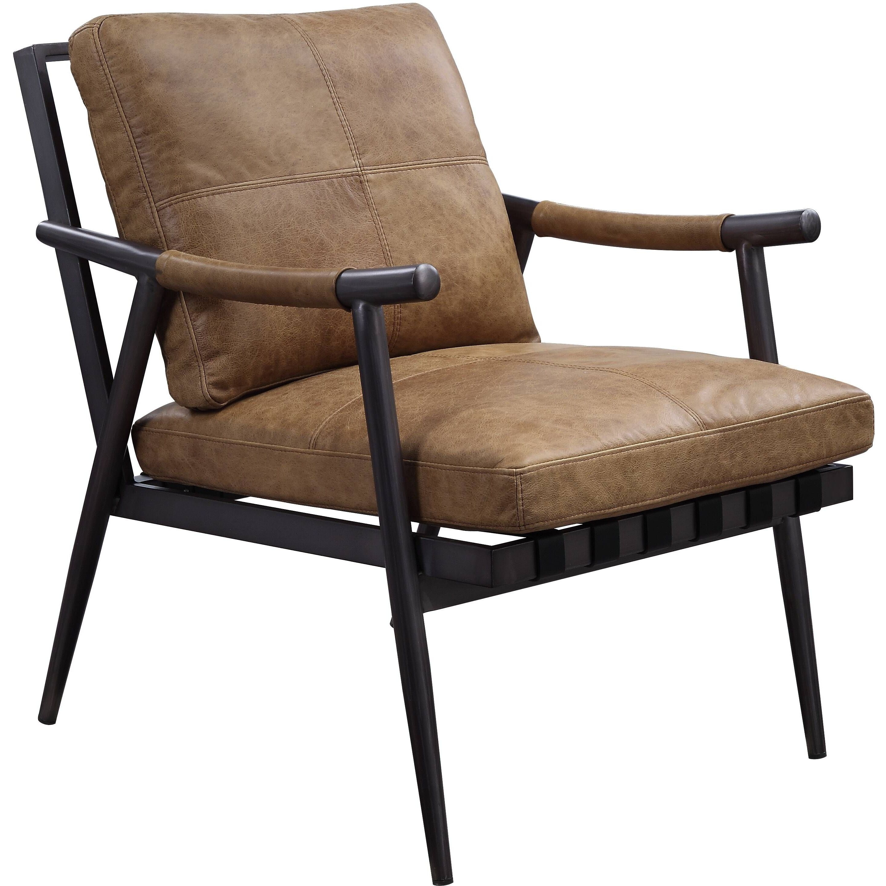 Berham Chestnut And Matt Iron Accent Chair With Metal Leg
