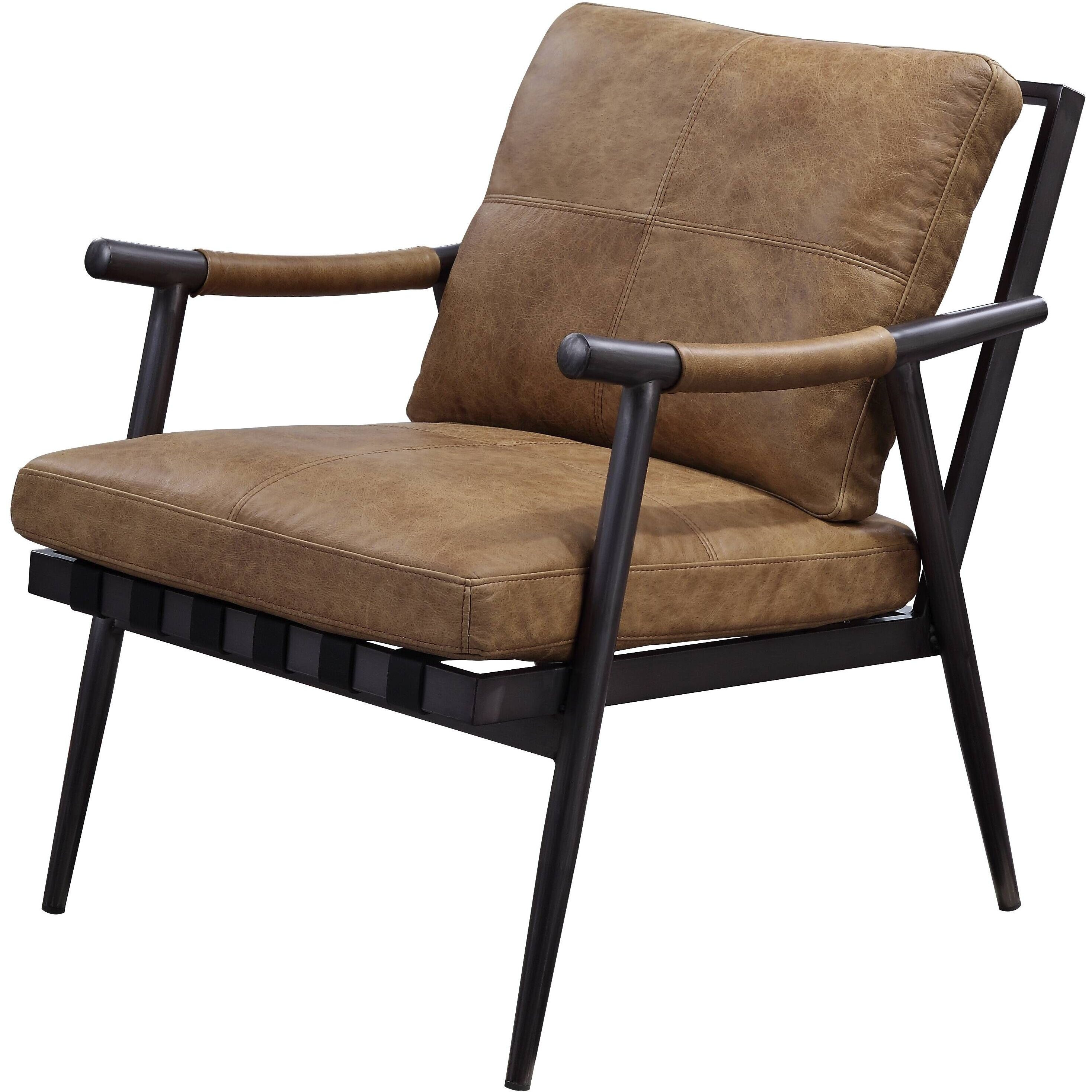 Berham Chestnut And Matt Iron Accent Chair With Metal Leg