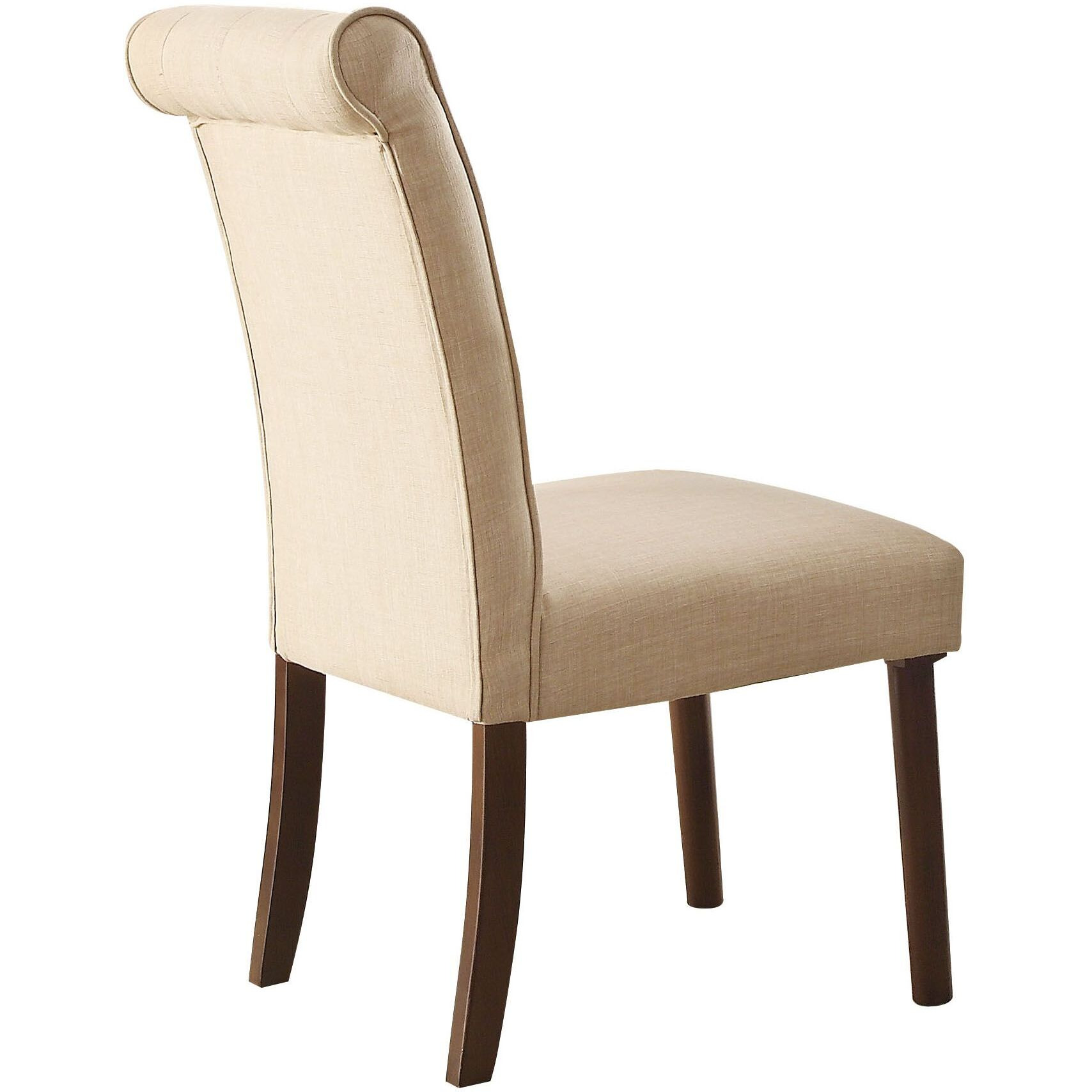Beige Linen And Walnut Side Chair With Tufted Back (Set Of 2)