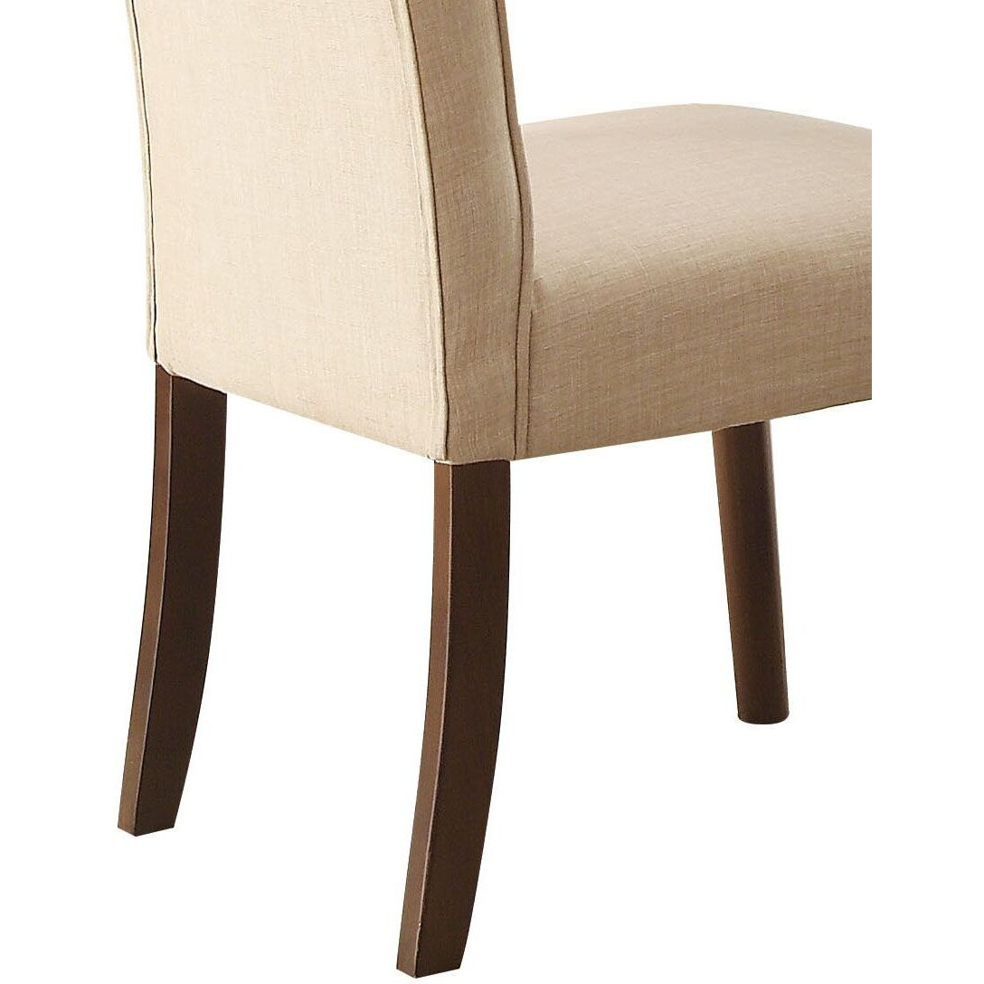 Beige Linen And Walnut Side Chair With Tufted Back (Set Of 2)