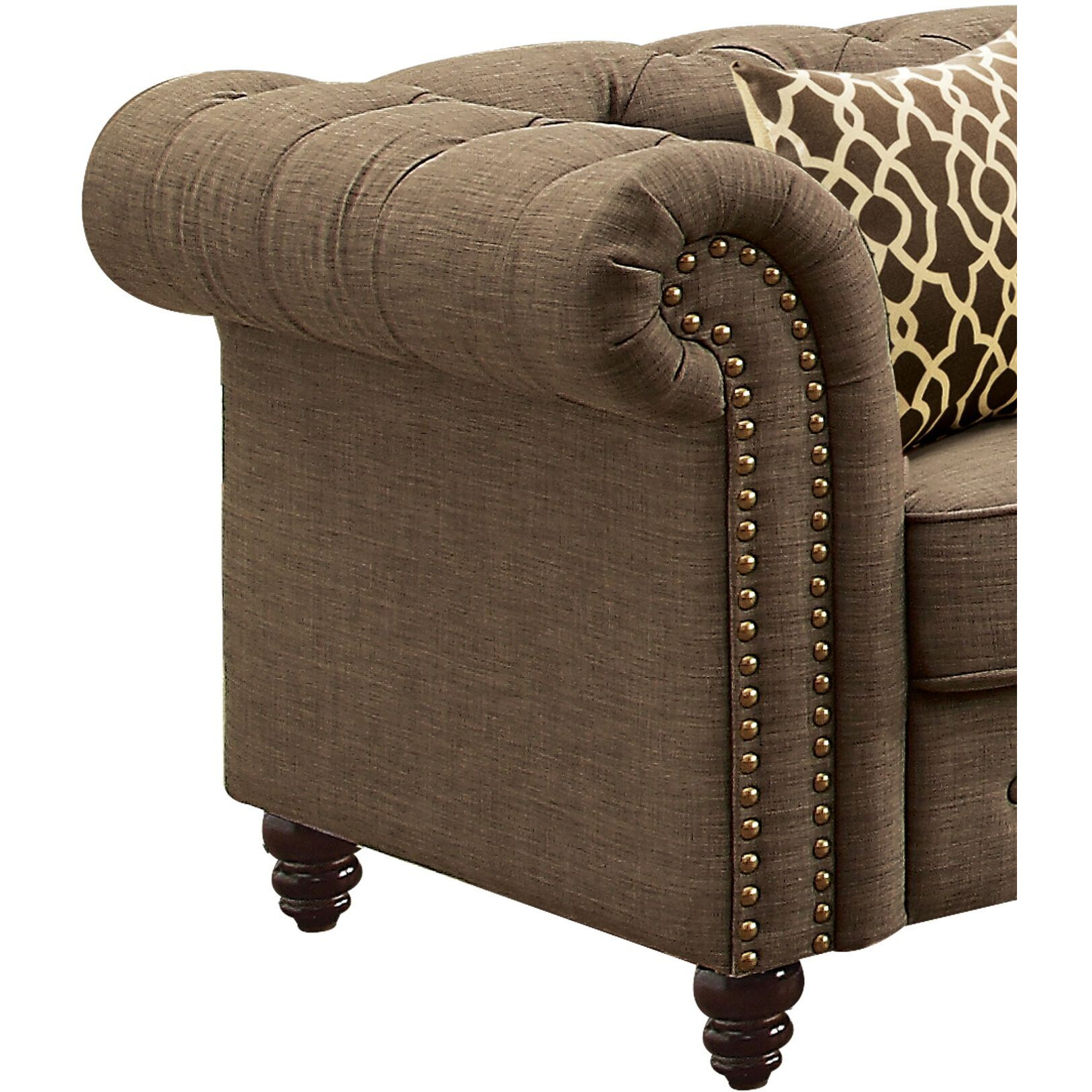 Brown Tufted Accent Chair With Pillow