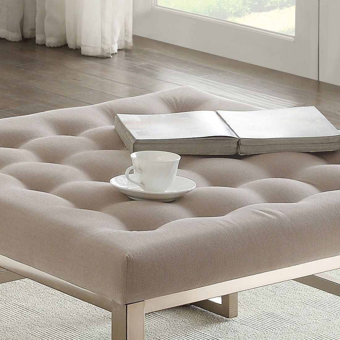 Beige And Champagne Cocktail Tufted Ottoman
