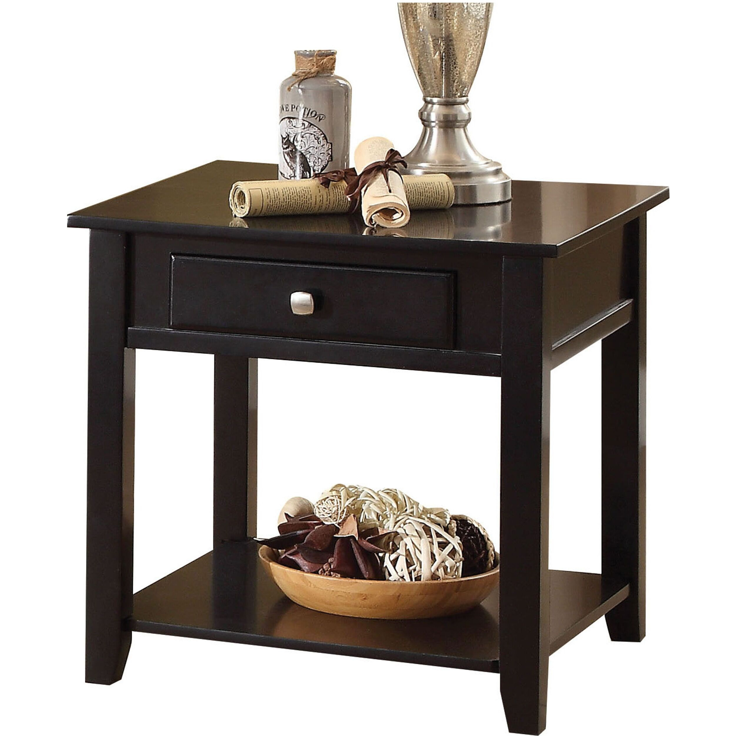 Black End Table With Bottom Shelf