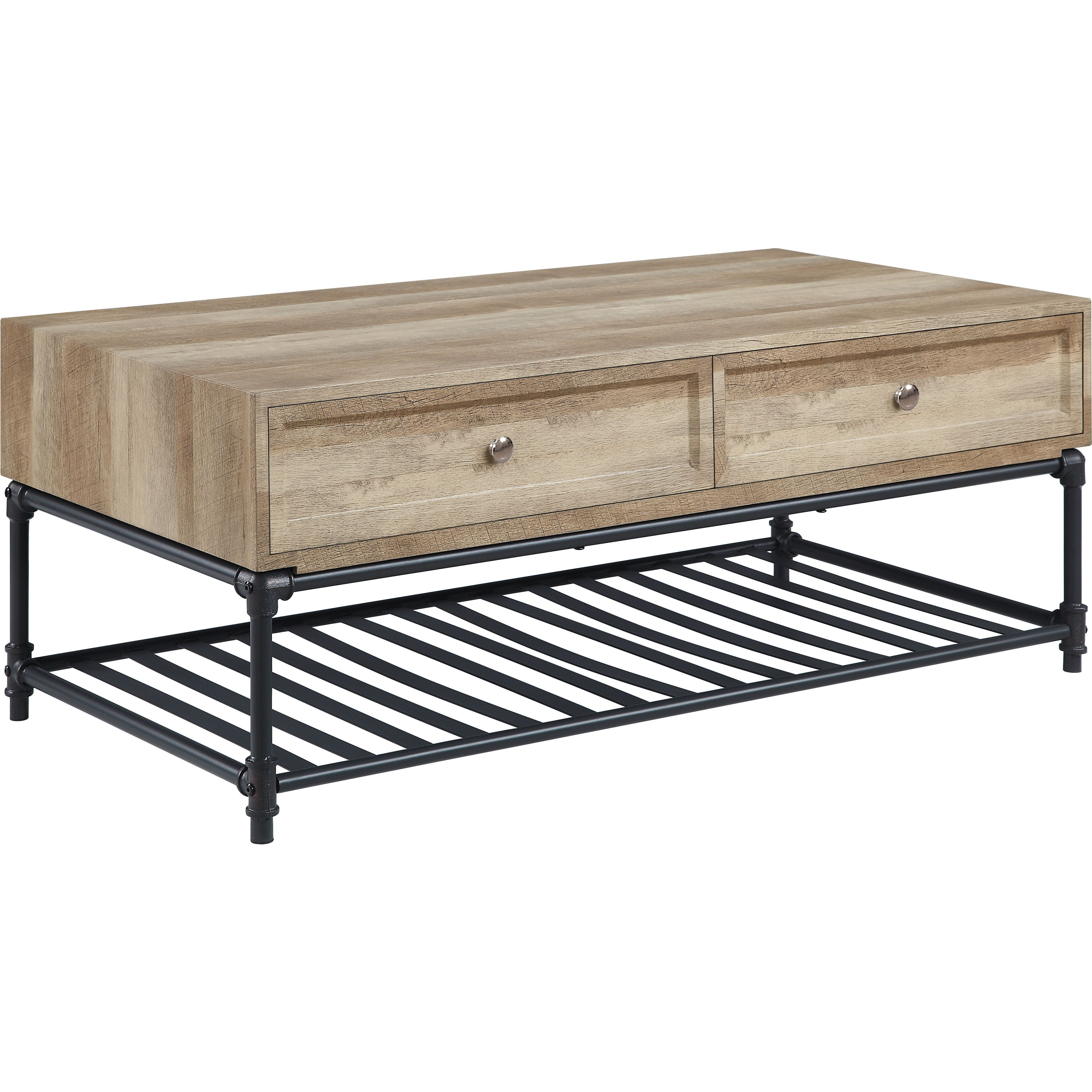 Oak And Sandy Black Coffee Table With Bottom Shelf