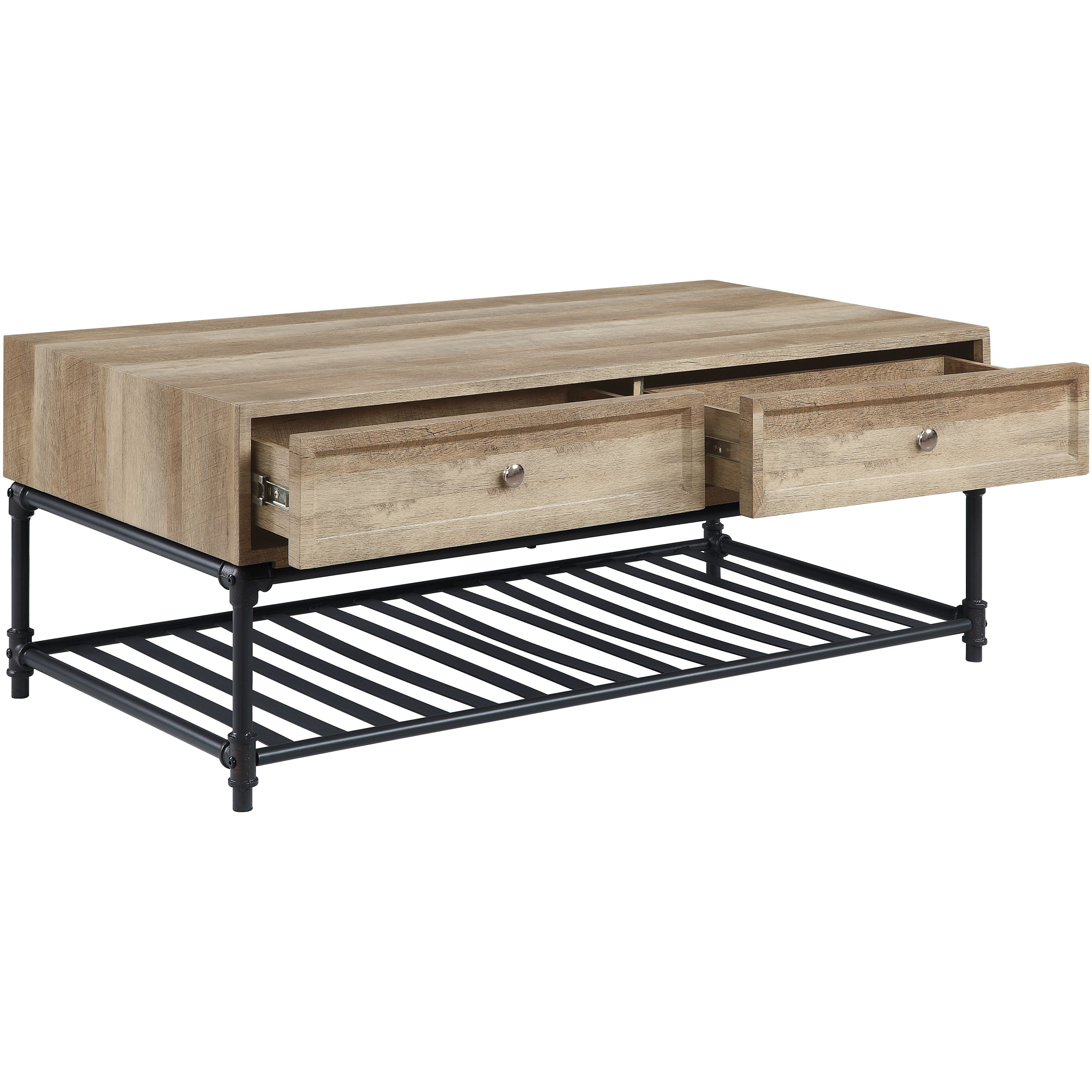 Oak And Sandy Black Coffee Table With Bottom Shelf