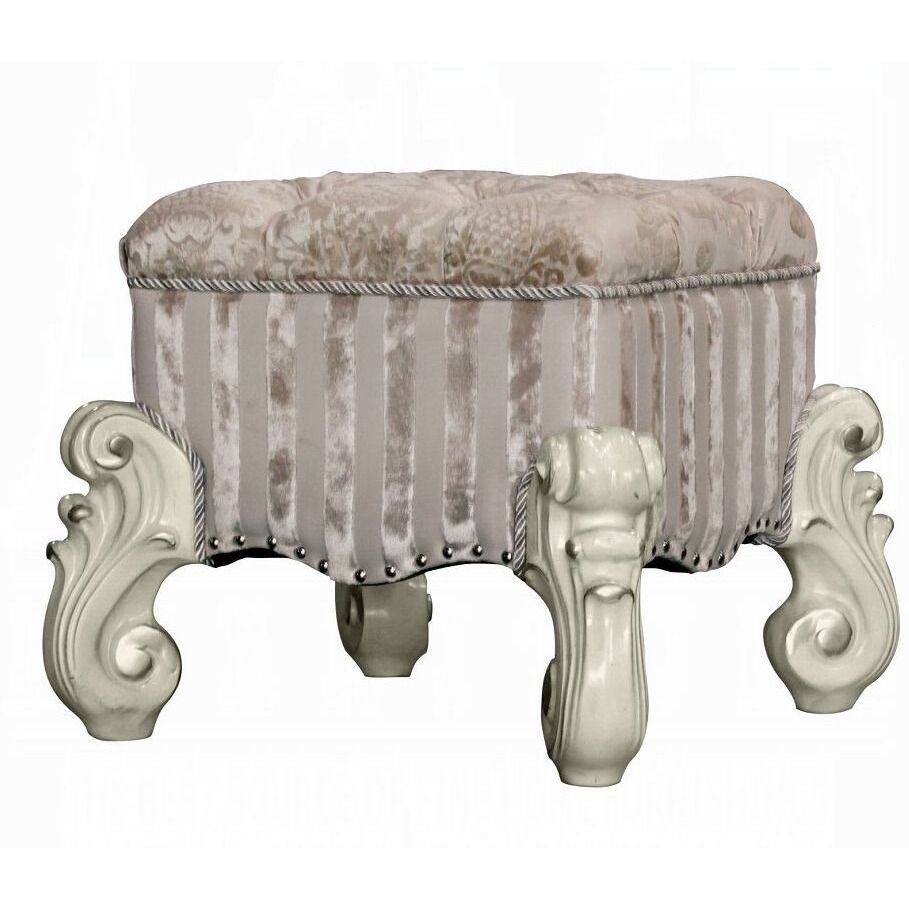 Ivory And Bone White Vanity Stool With Nailhead Trim