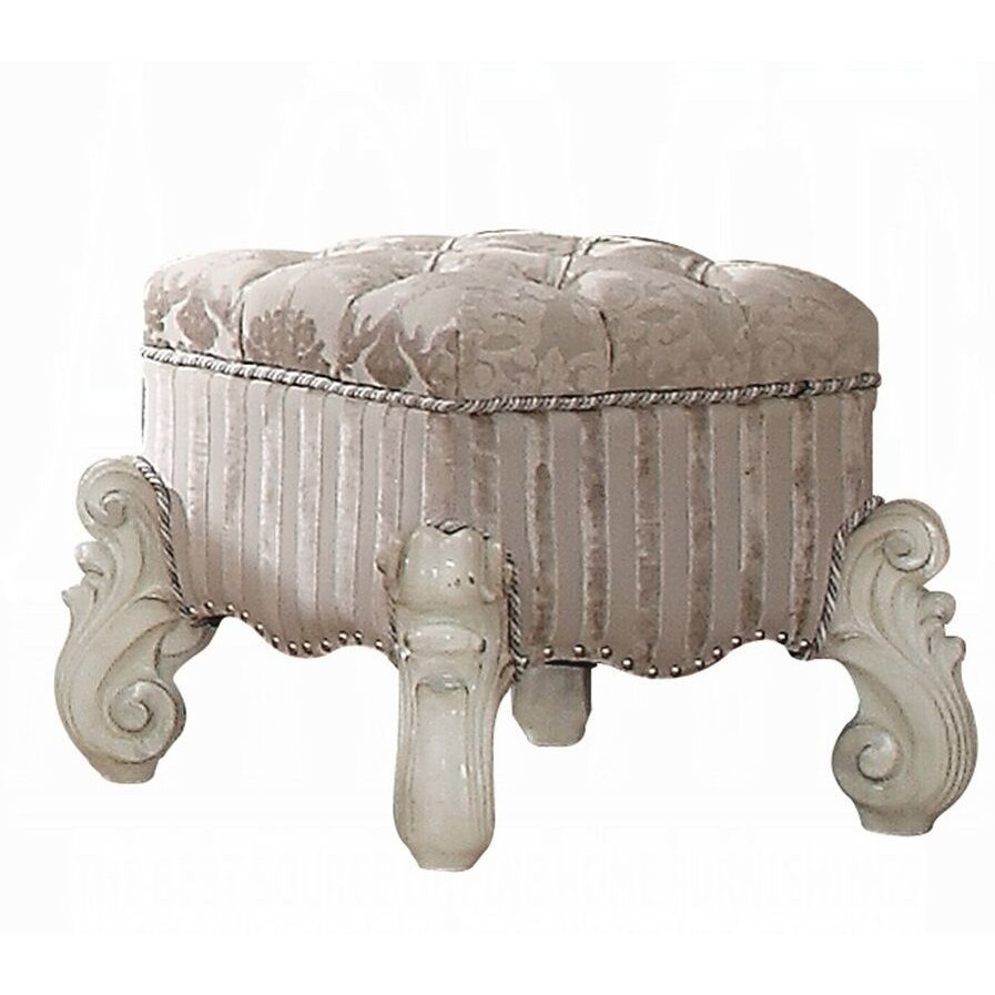 Ivory And Bone White Vanity Stool With Nailhead Trim