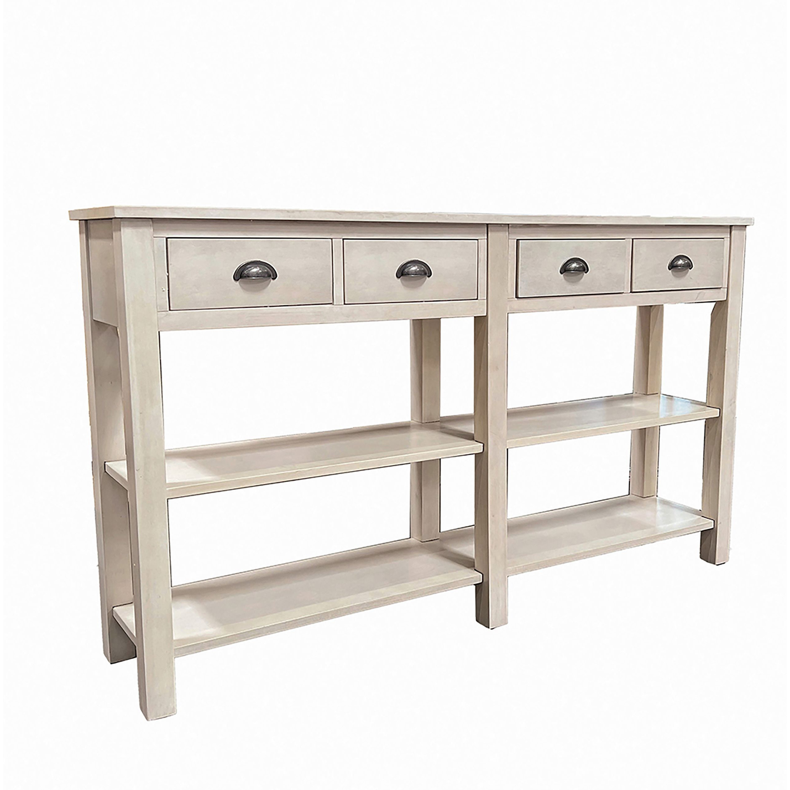 Cream 4-Drawer Console Table With 2 Shelf