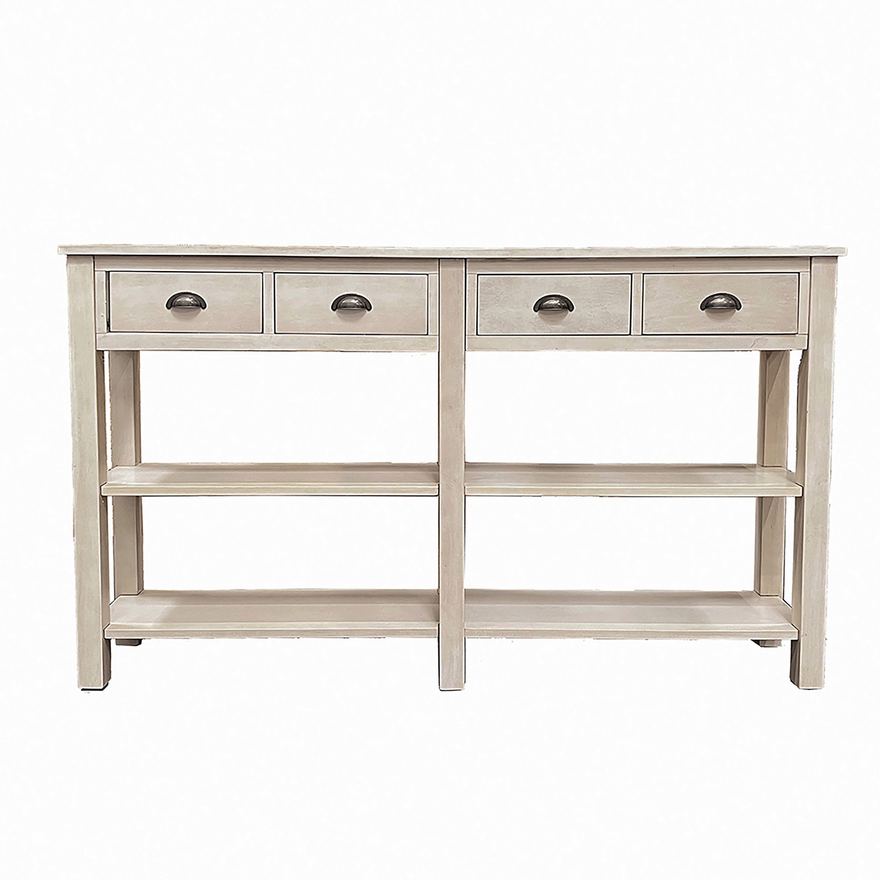 Cream 4-Drawer Console Table With 2 Shelf