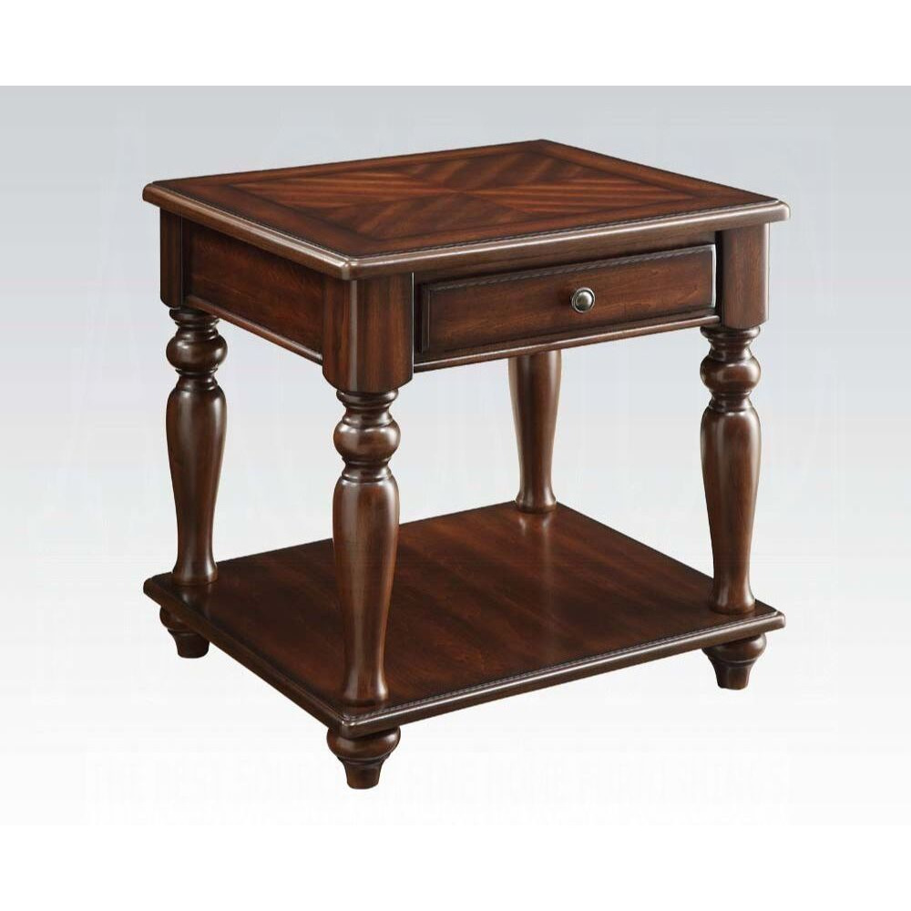 Walnut 1-Drawer End Table With Shelf