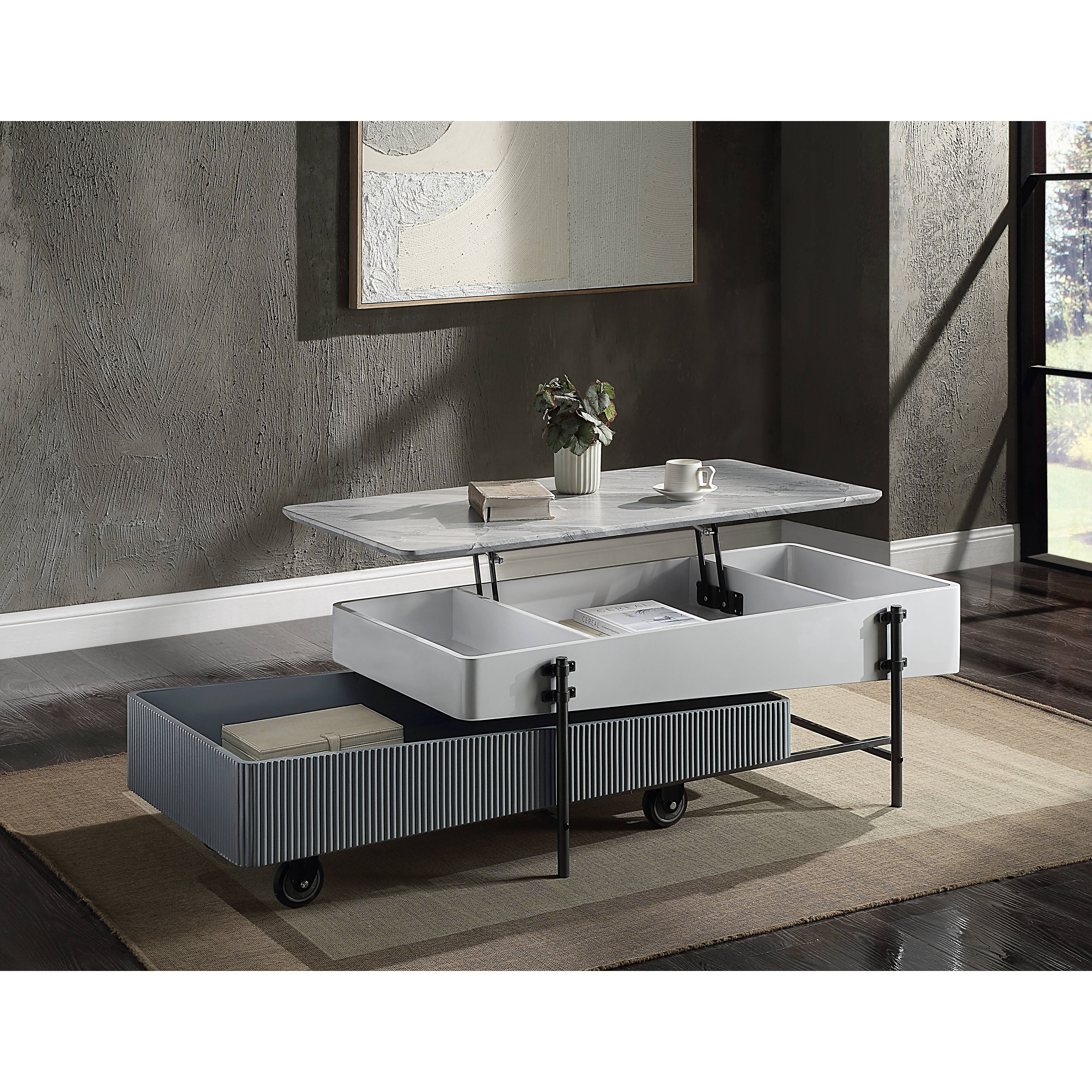 Grey And White High Gloss Coffee Table With Lift Top