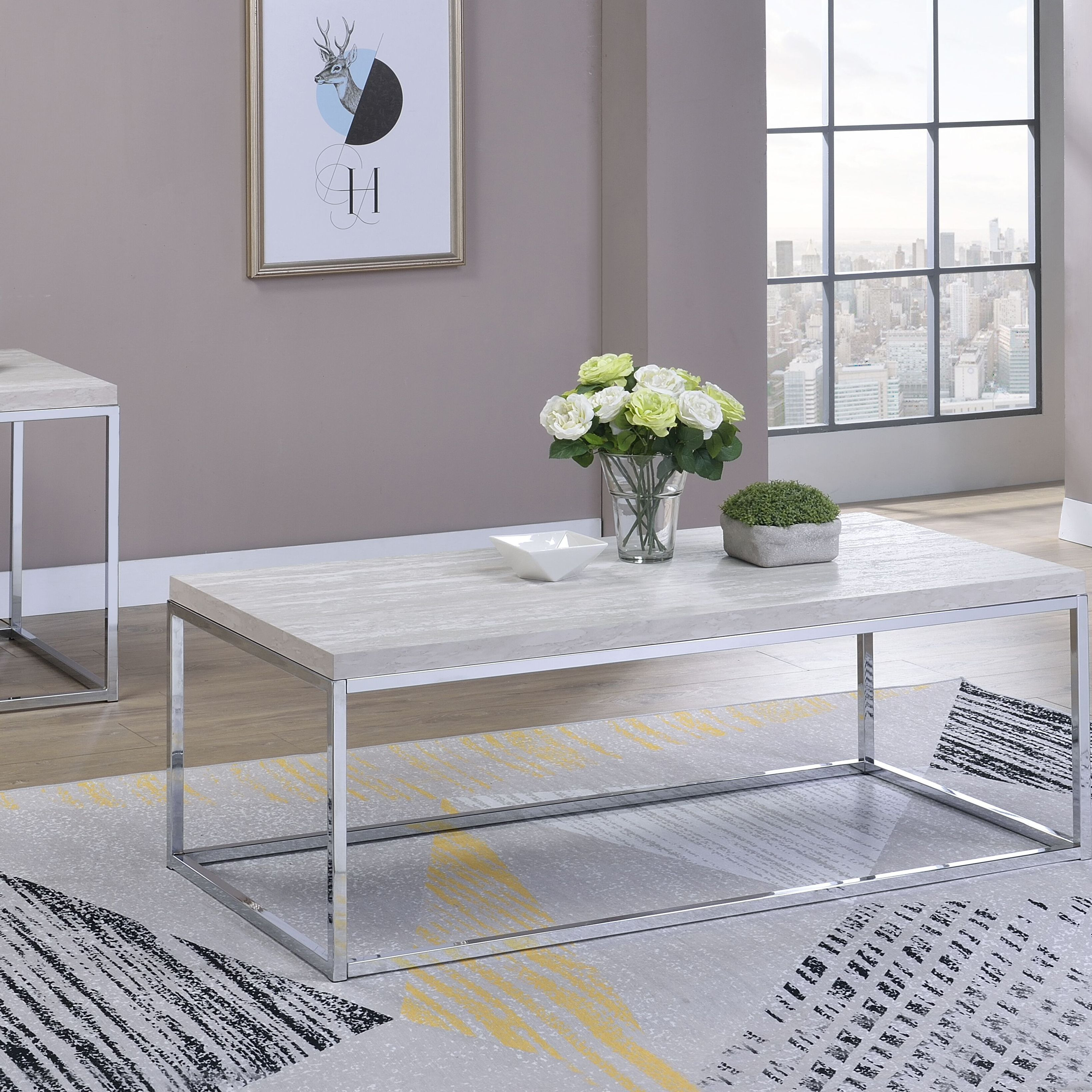 Light Oak And Chrome Coffee Table With Open Base