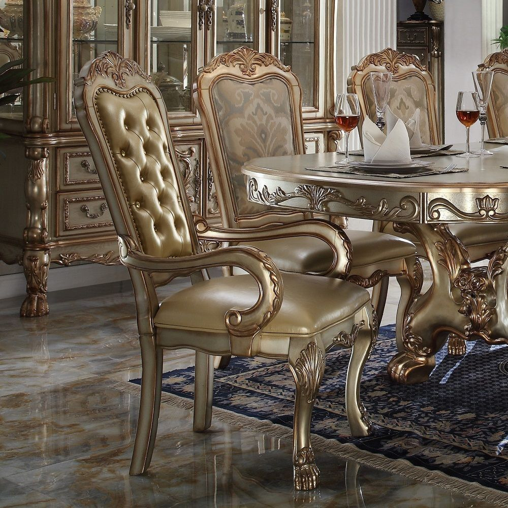 Bone And Gold Patina Tufted Arm Chair (Set Of 2)