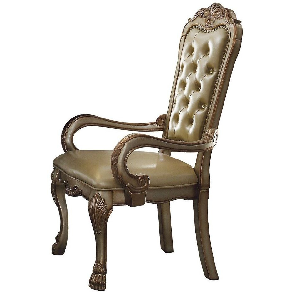Bone And Gold Patina Tufted Arm Chair (Set Of 2)