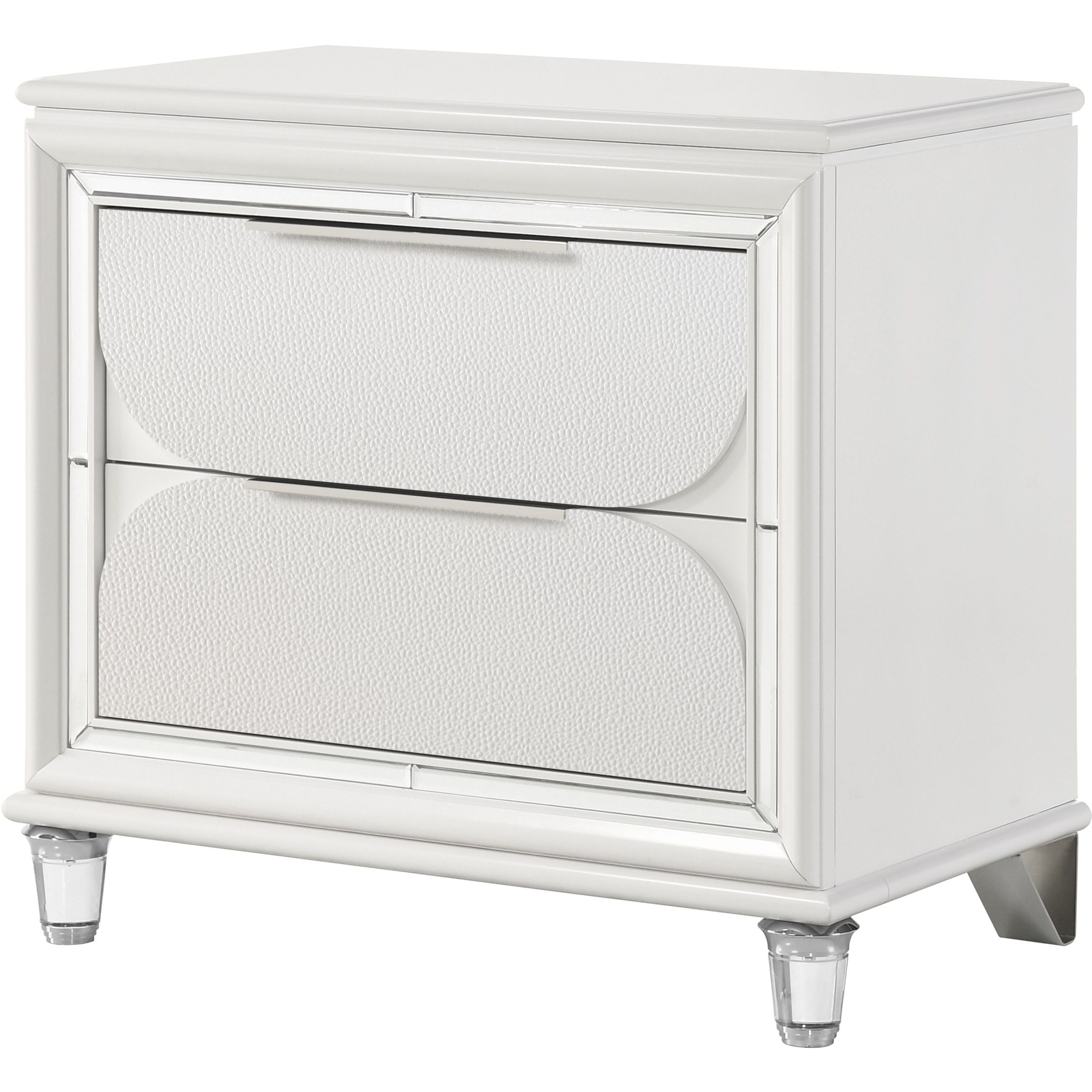 Pearl White 2-Drawer Nightstand With Acrylic Crystal Legs