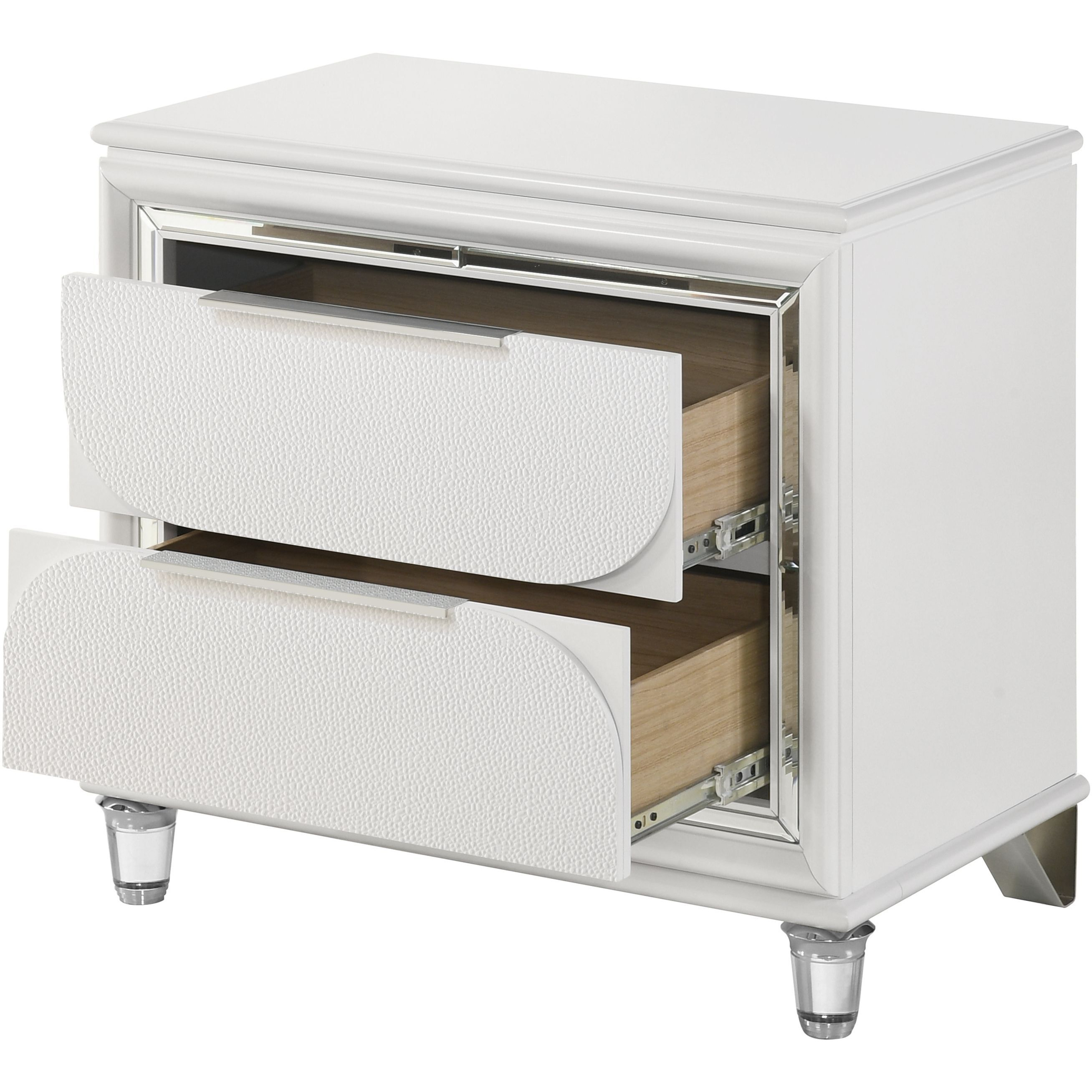 Pearl White 2-Drawer Nightstand With Acrylic Crystal Legs