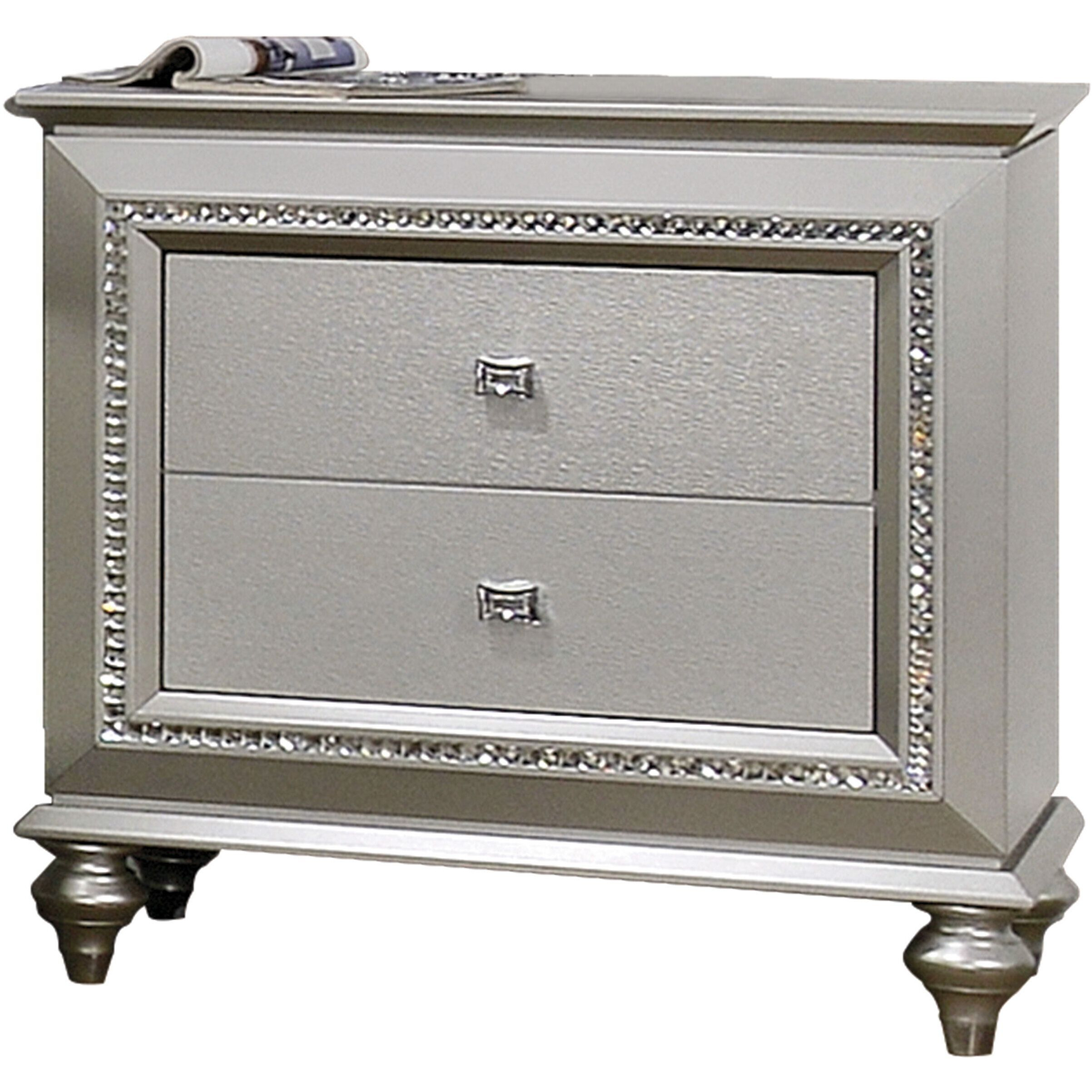 Champagne 2-Drawer Nightstand With Sparkling Trim