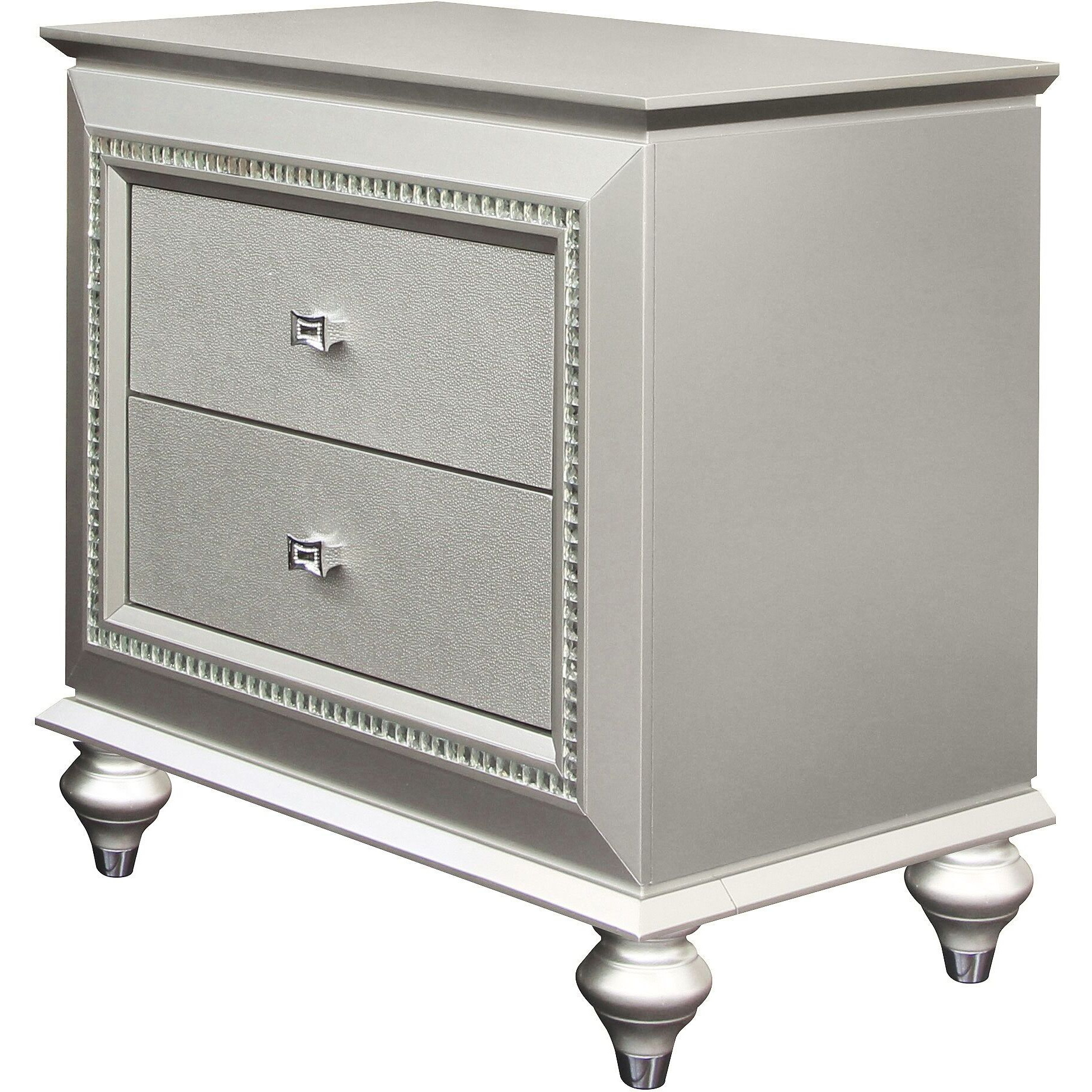 Champagne 2-Drawer Nightstand With Sparkling Trim