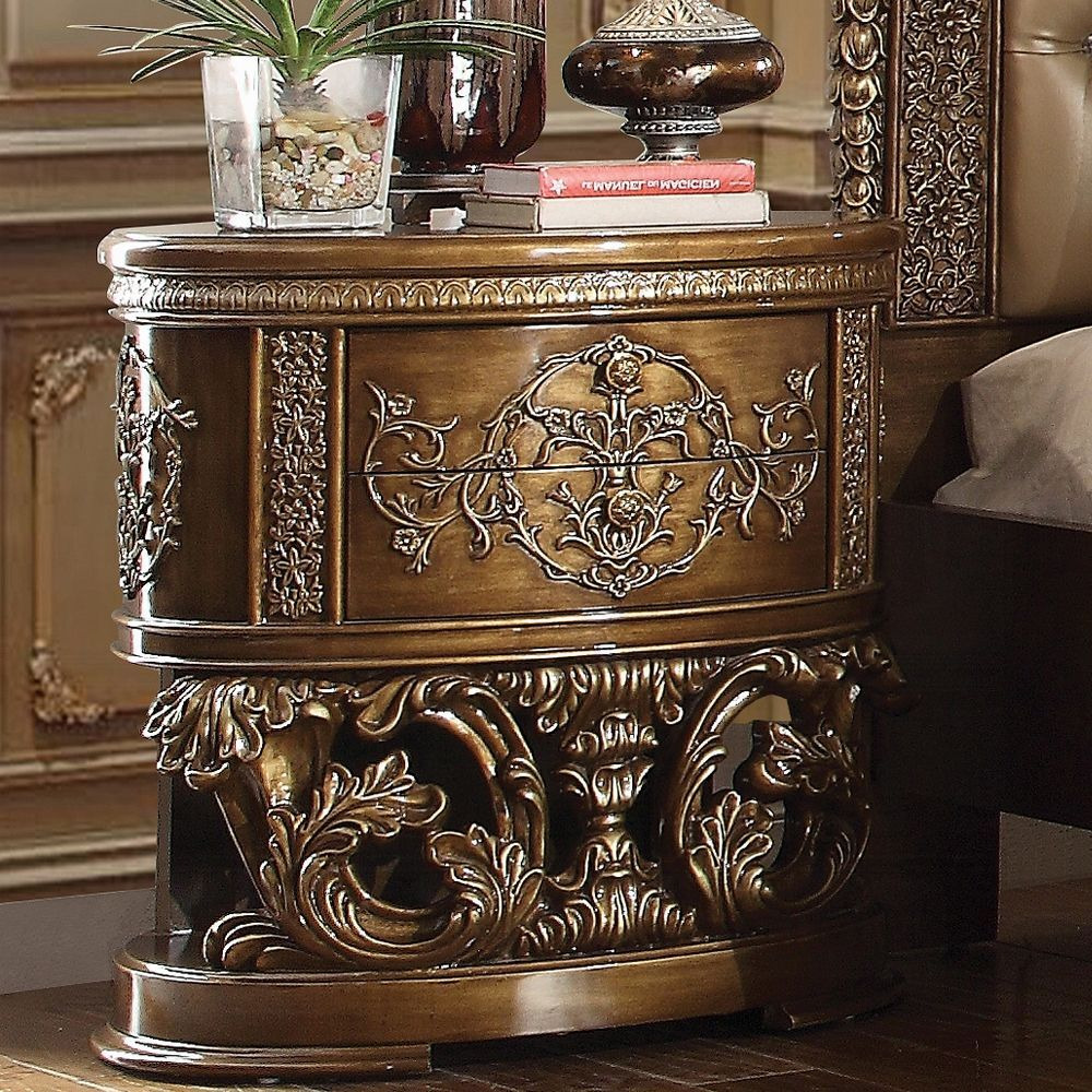 Brown And Gold 2-Drawer Nightstand