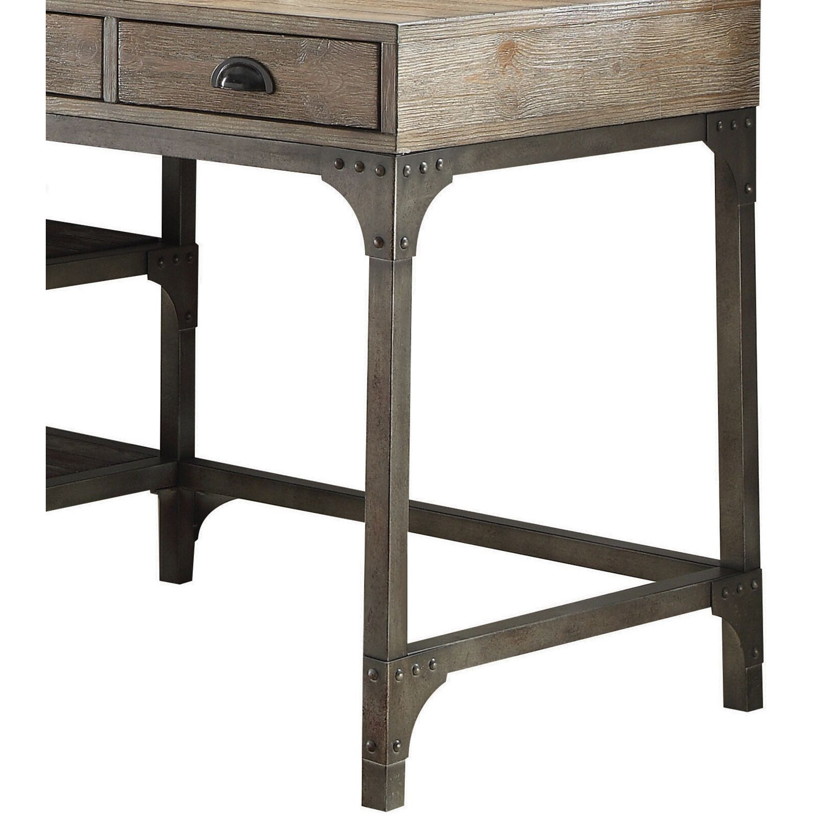 Weathered Oak And Antique Silver 3-Drawer Writing Desk