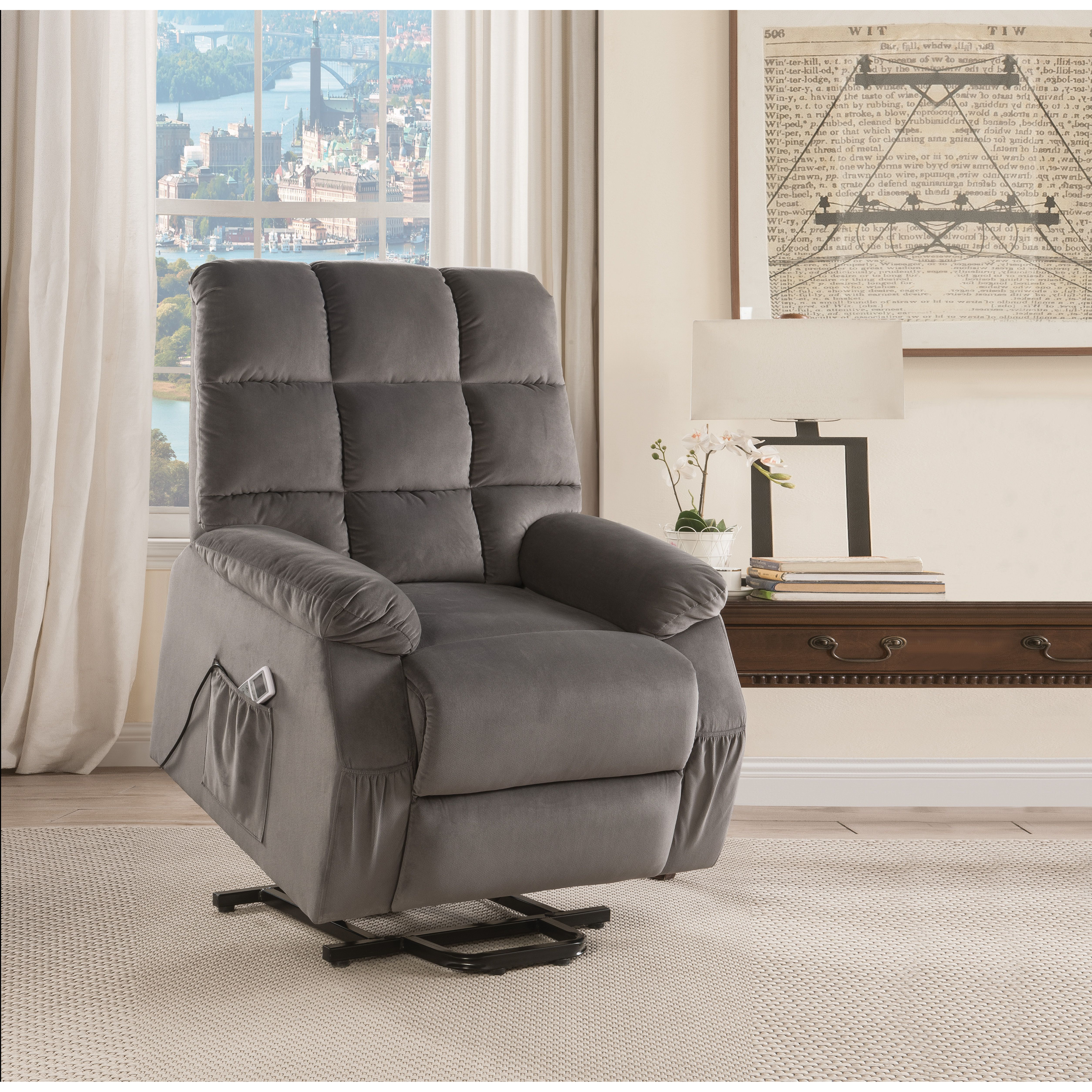 Grey Power Lift Recliner With Massage