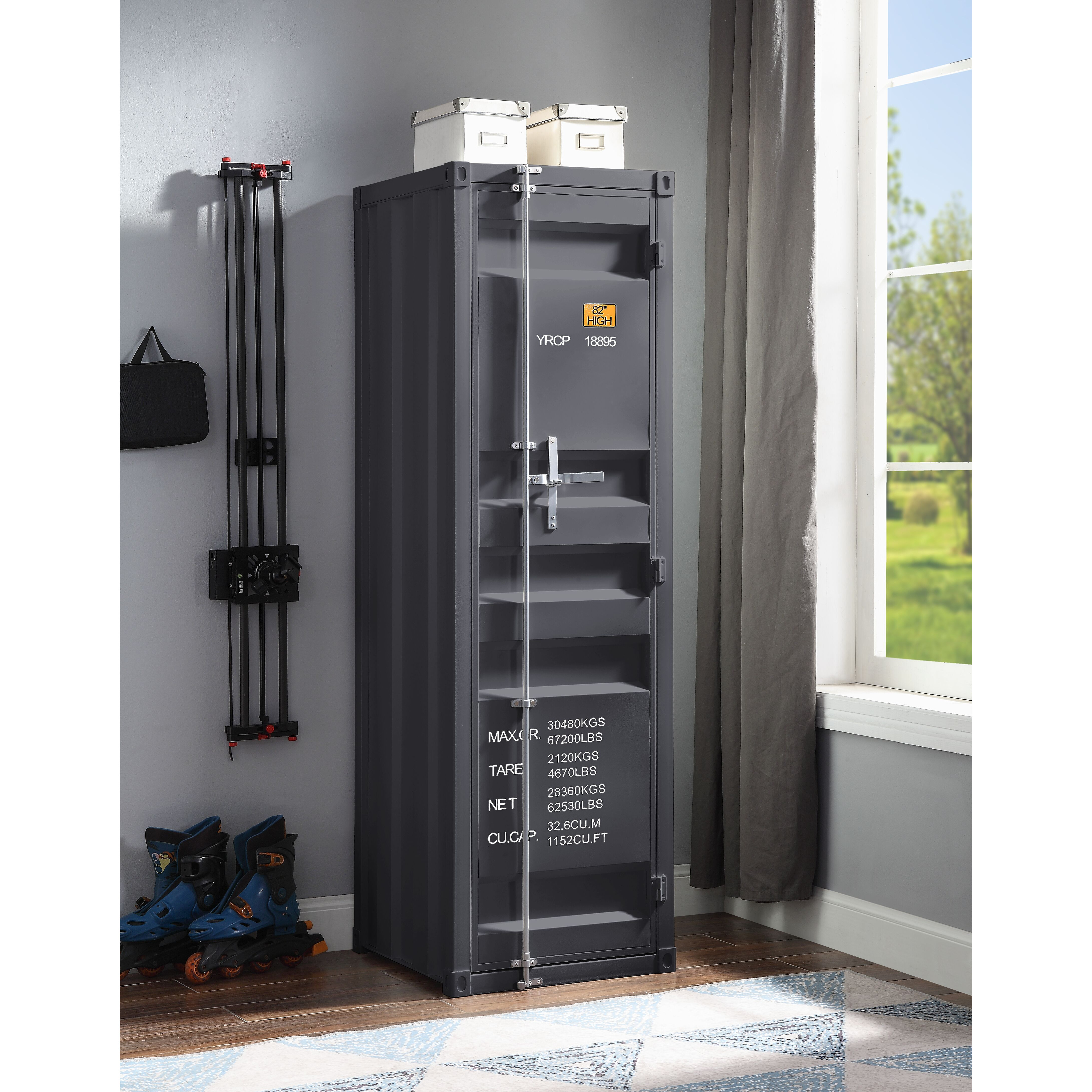 Gunmetal 1-Door Wardrobe With Container Lock