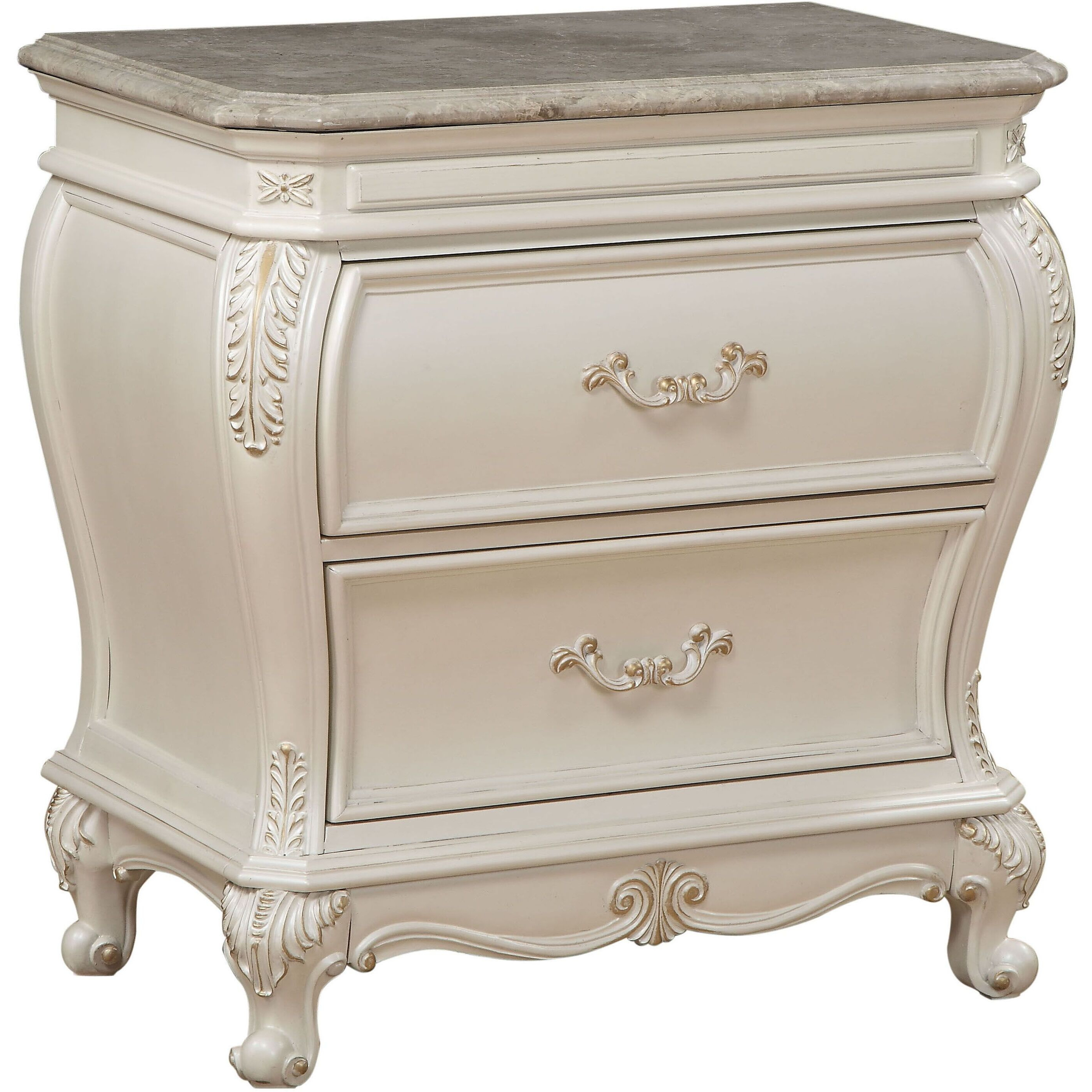 Pearl White 2-Drawer Nightstand With Queen Anne Legs