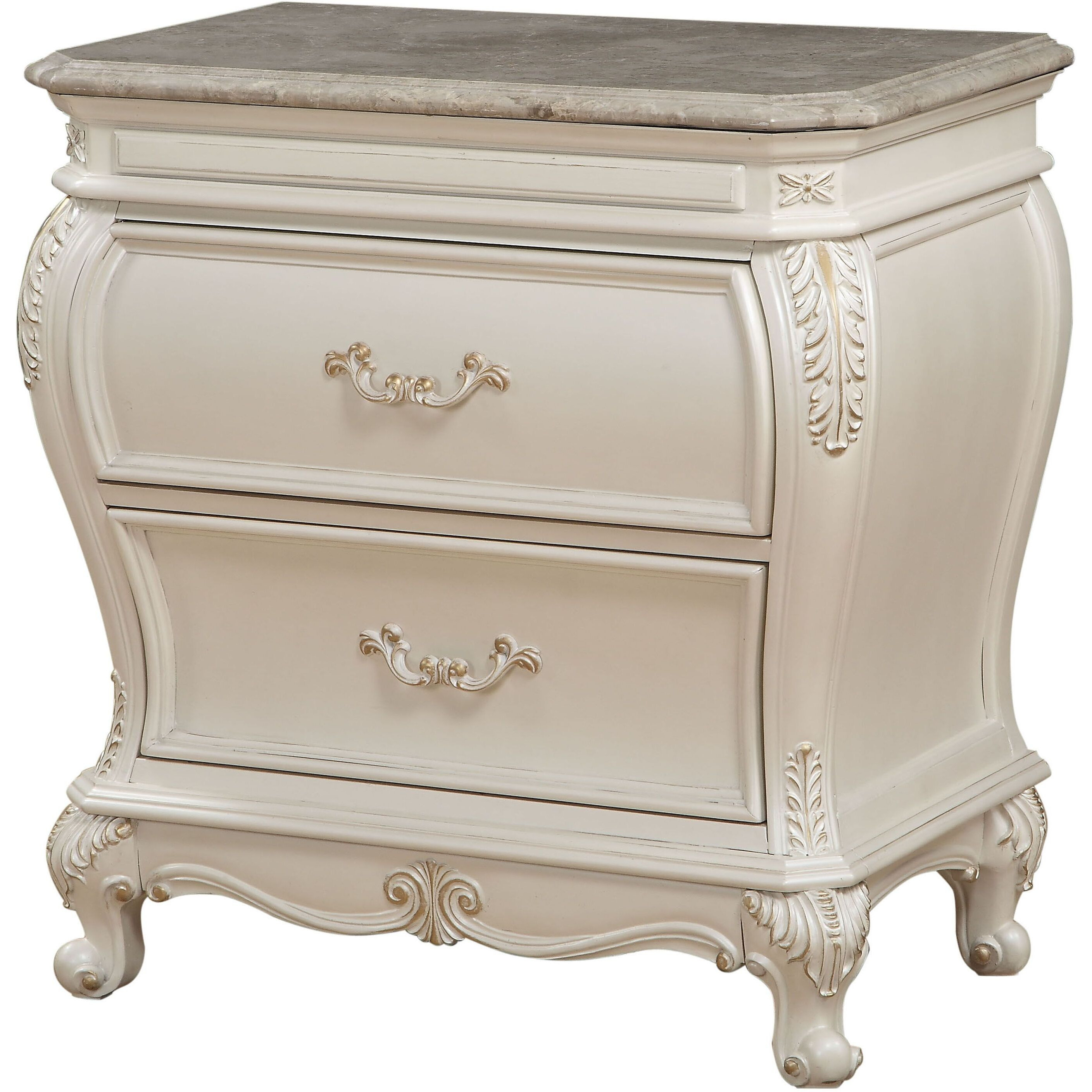 Pearl White 2-Drawer Nightstand With Queen Anne Legs