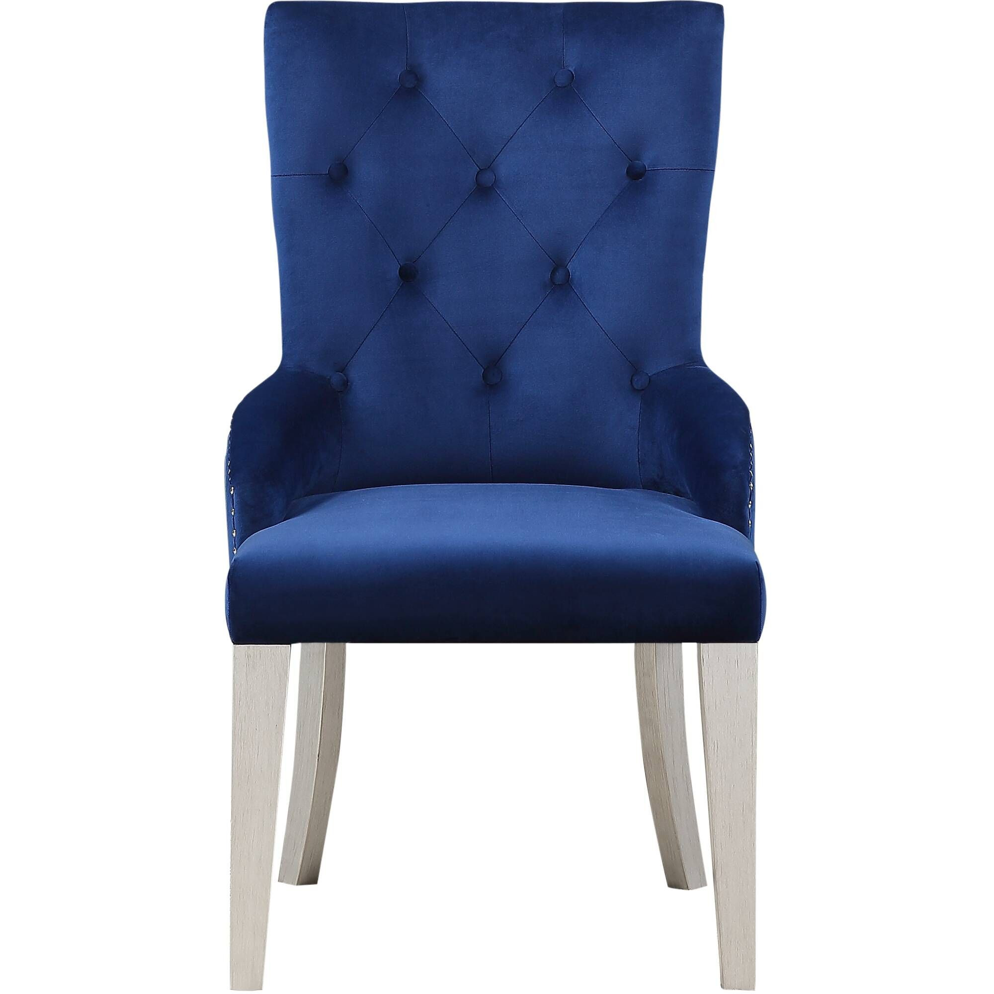 Blue And Antique Platinum Tufted Side Chair