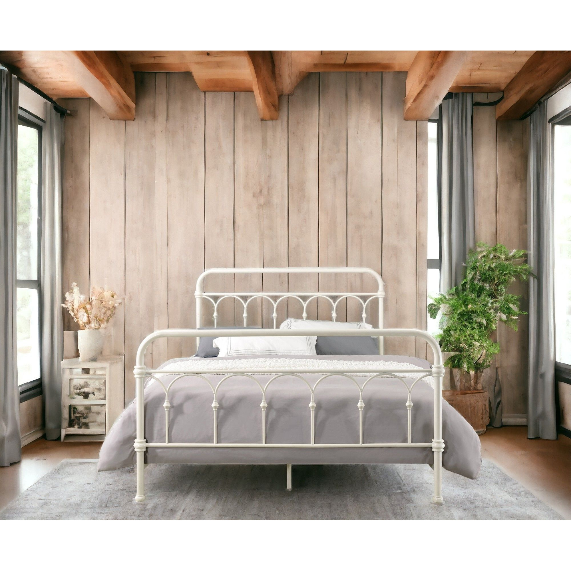 White Full Bed With Spindle Headboard