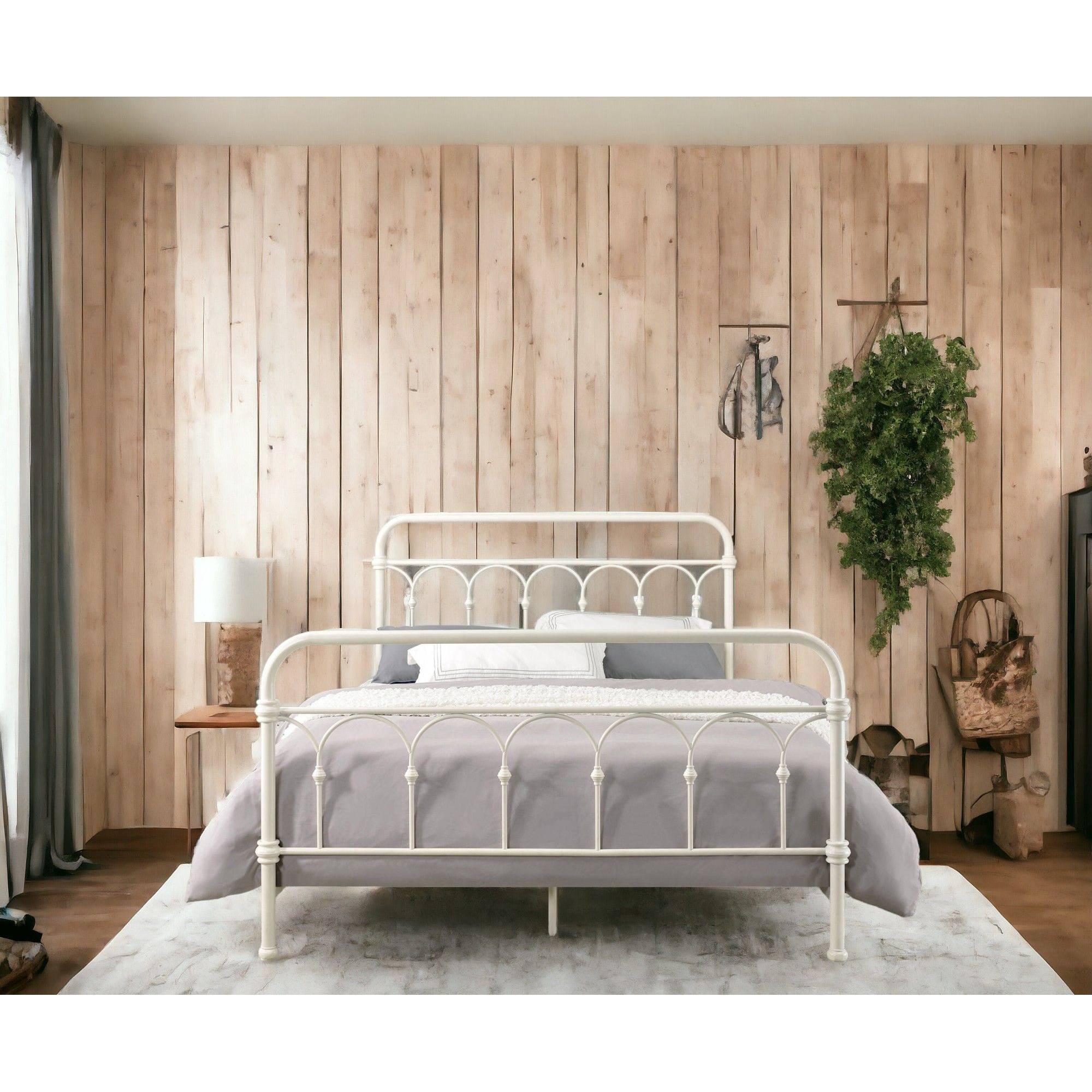White Full Bed With Spindle Headboard