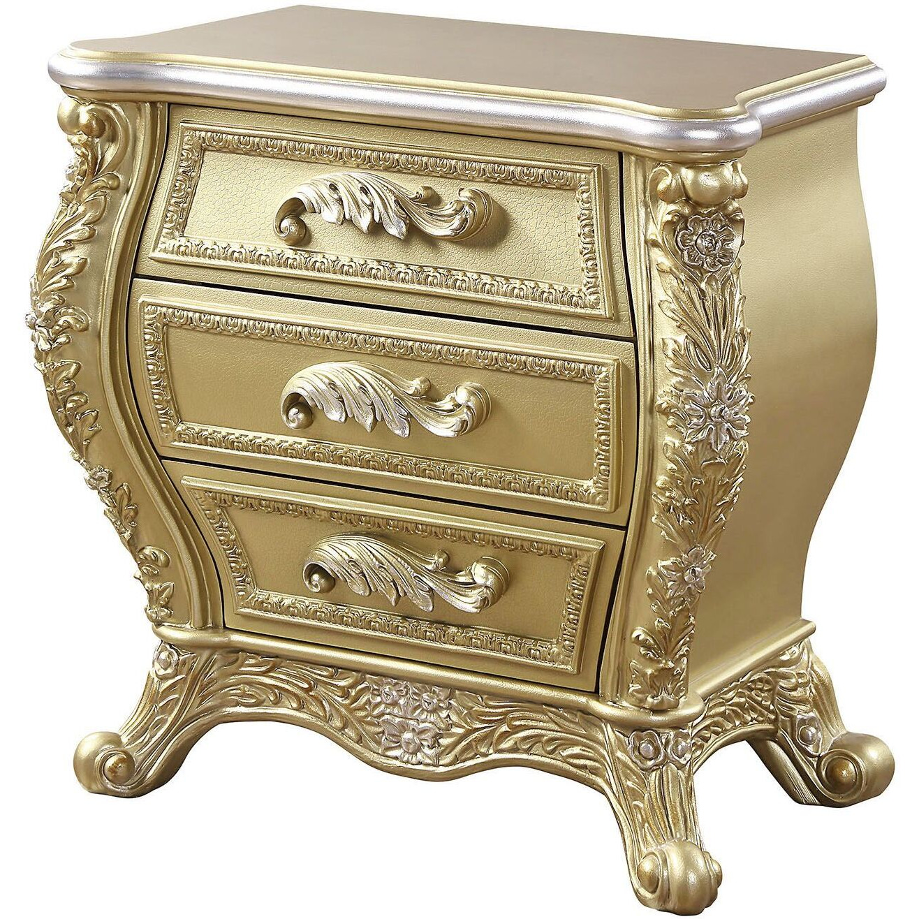 Gold 3-Drawer Nightstand