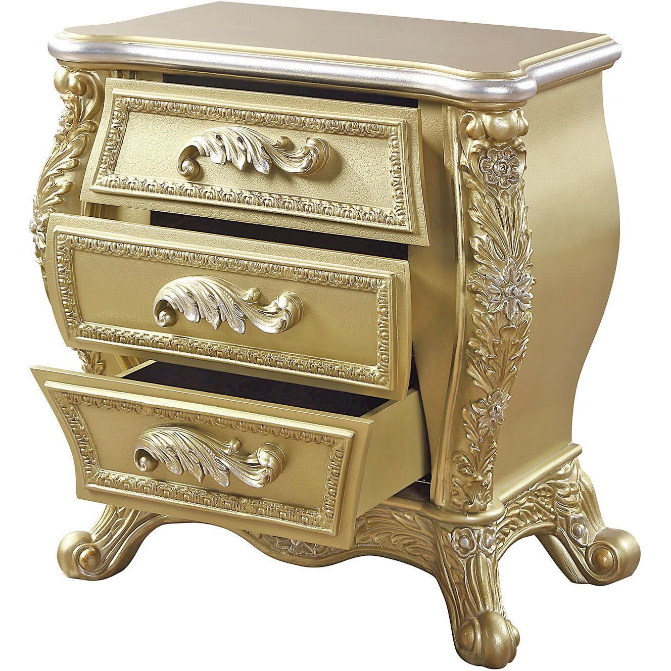 Gold 3-Drawer Nightstand