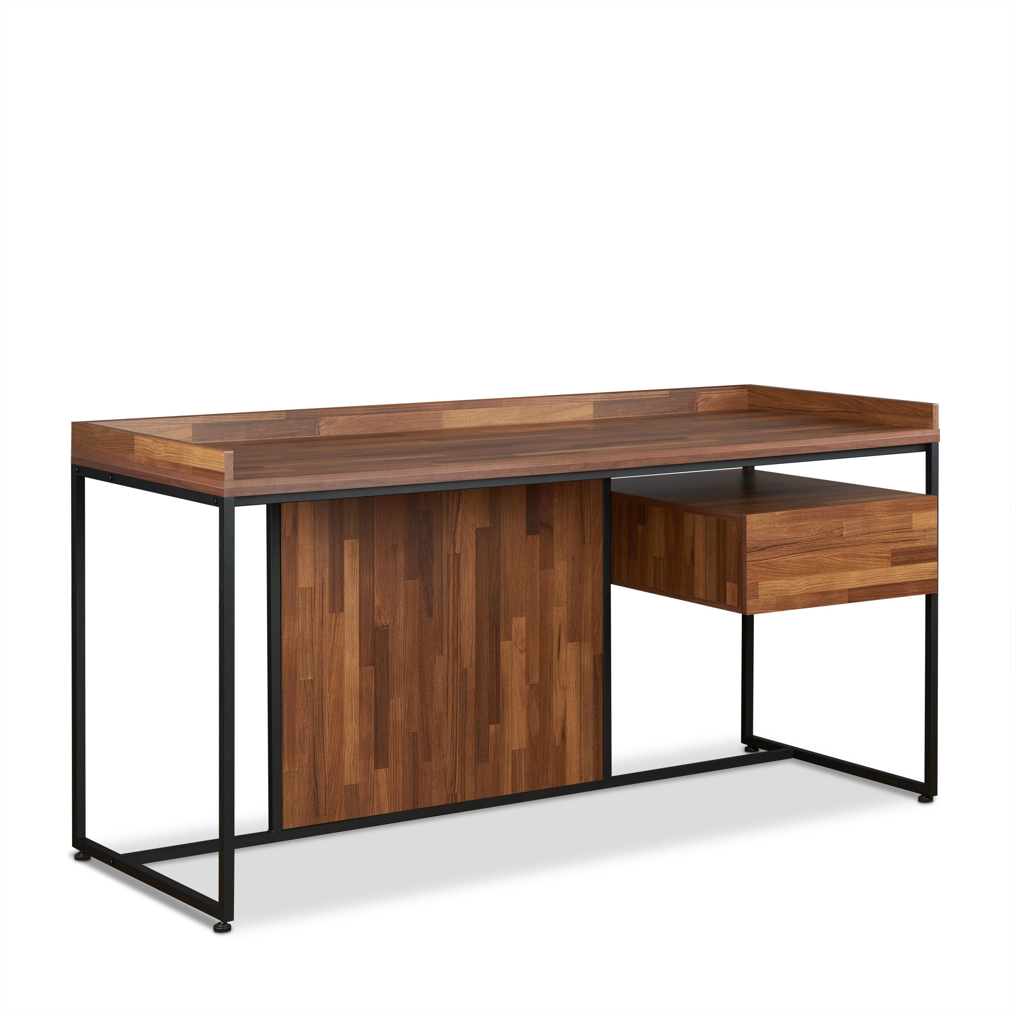 Walnut And Sandy Black 1-Drawer Writing Desk