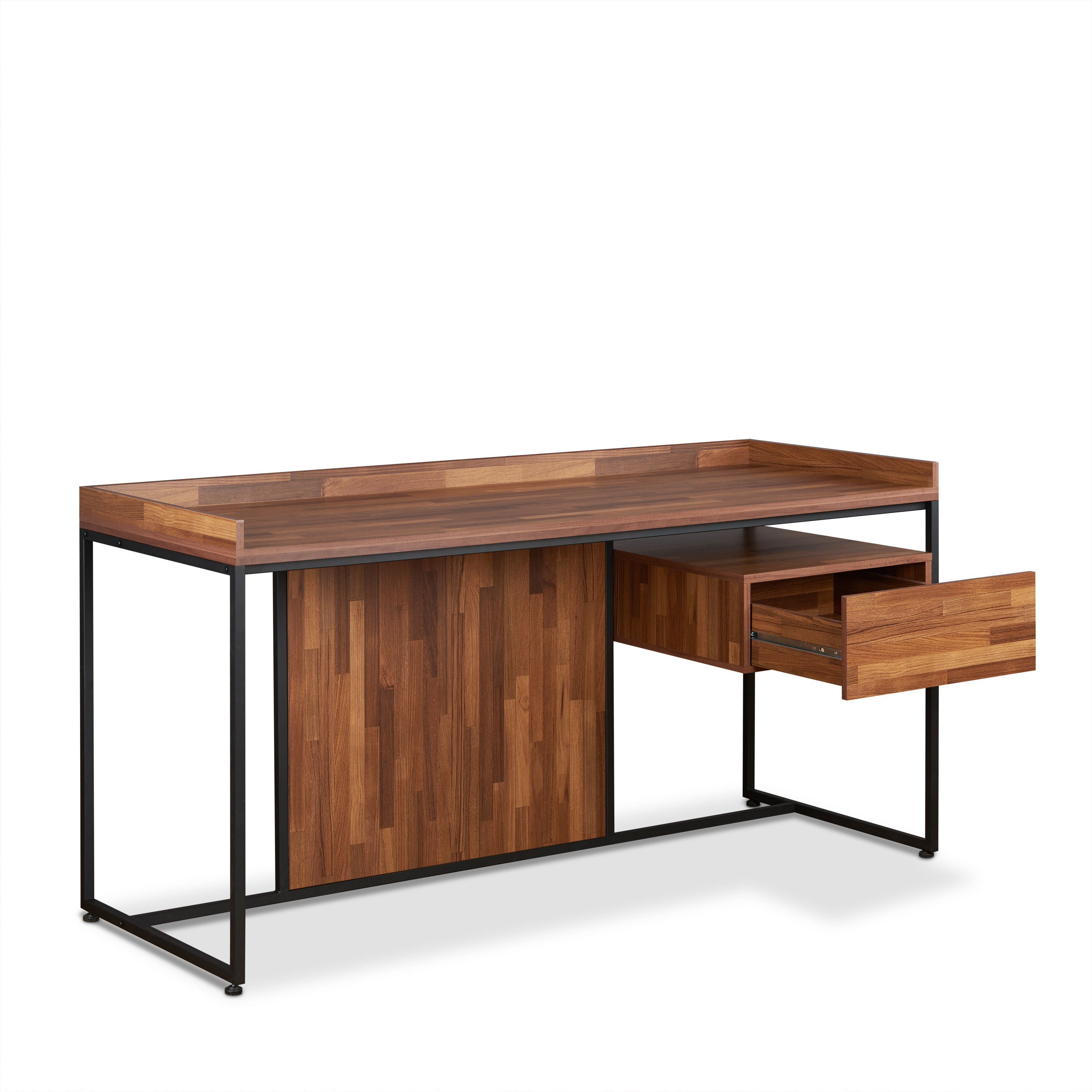 Walnut And Sandy Black 1-Drawer Writing Desk