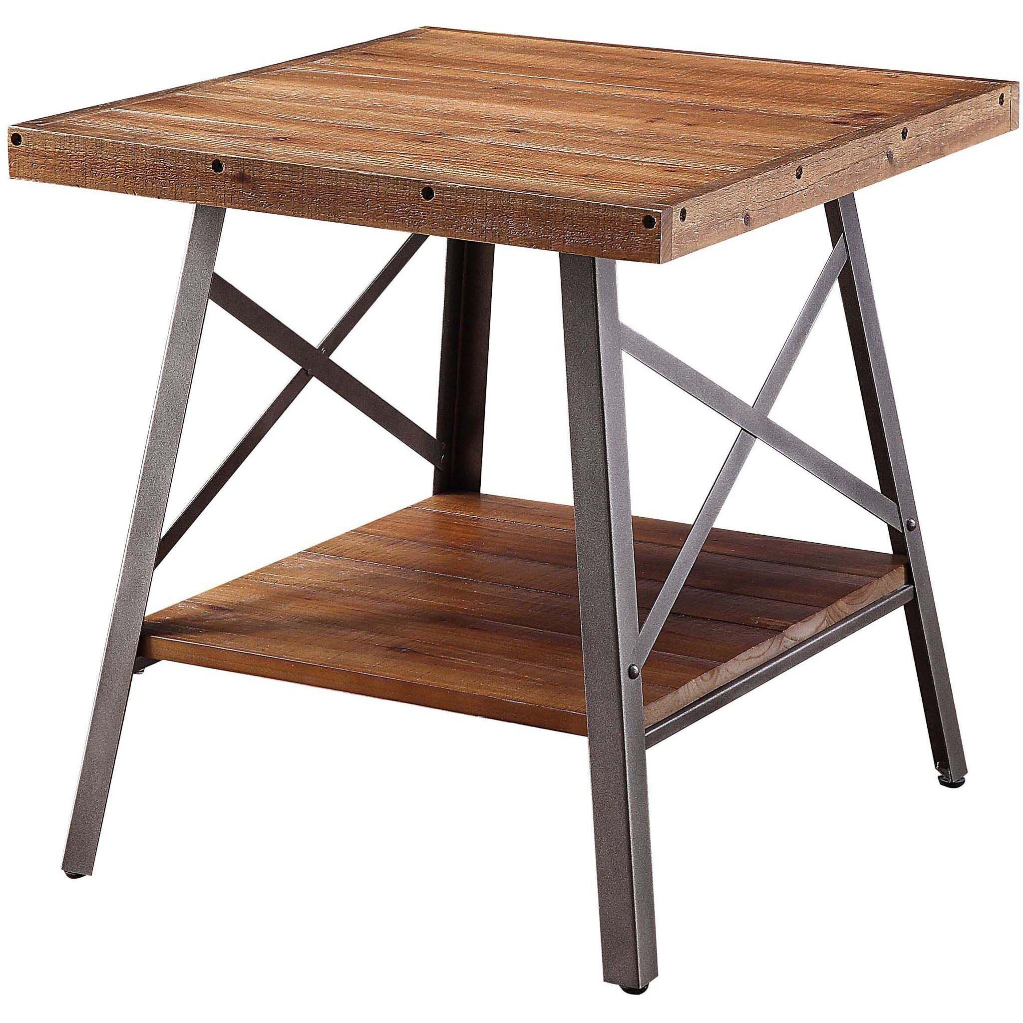 Weathered Oak And Sandy Black End Table With Shelf (Set Of 2)