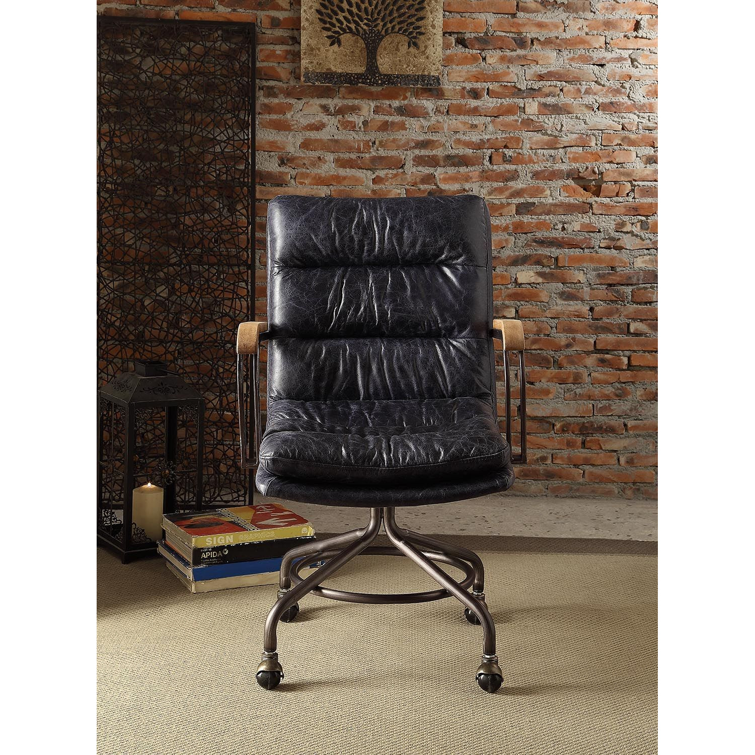 Vintage Blue Swivel Office Chair With Casters