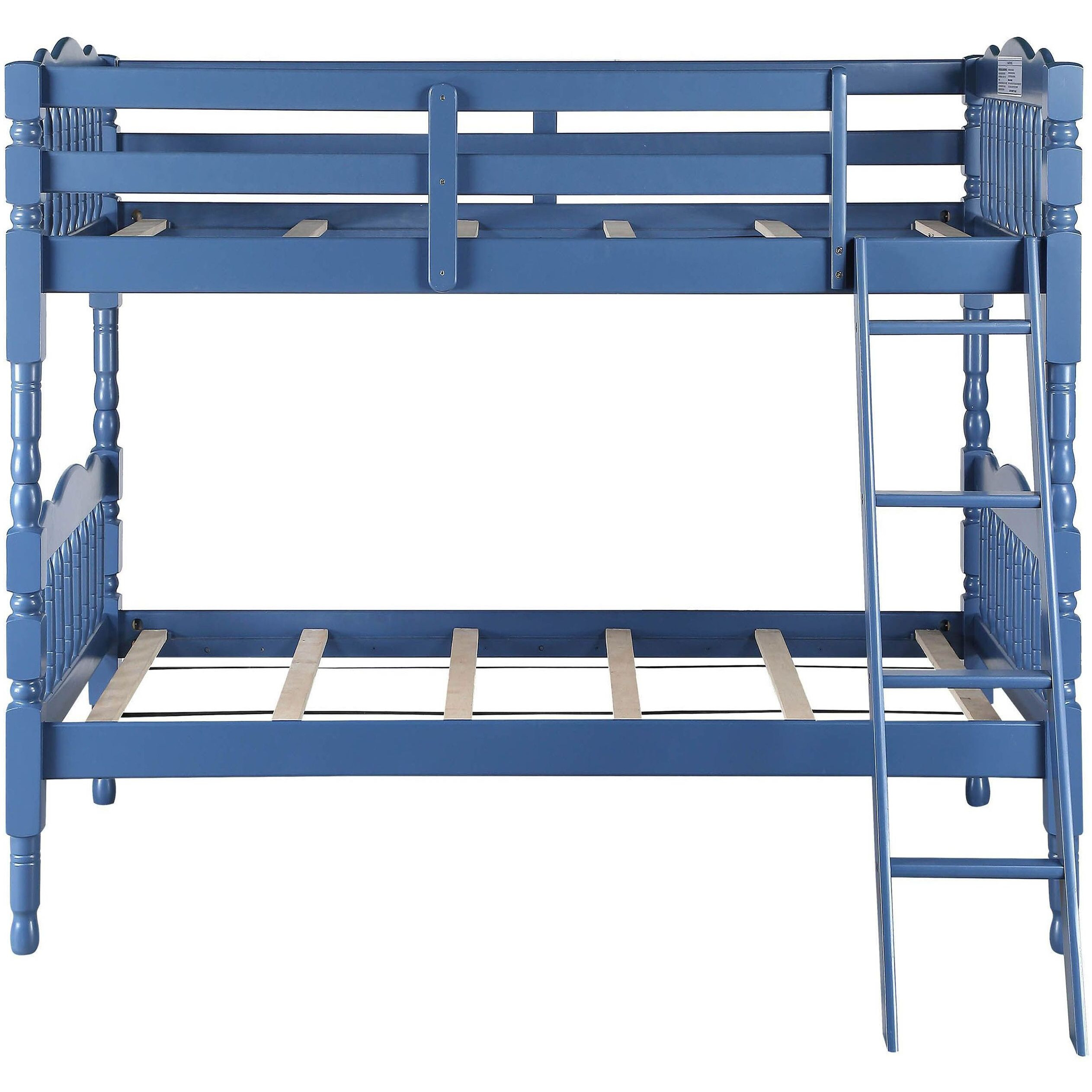 Blue Twin Over Twin Bunk Bed With Built-In Ladder